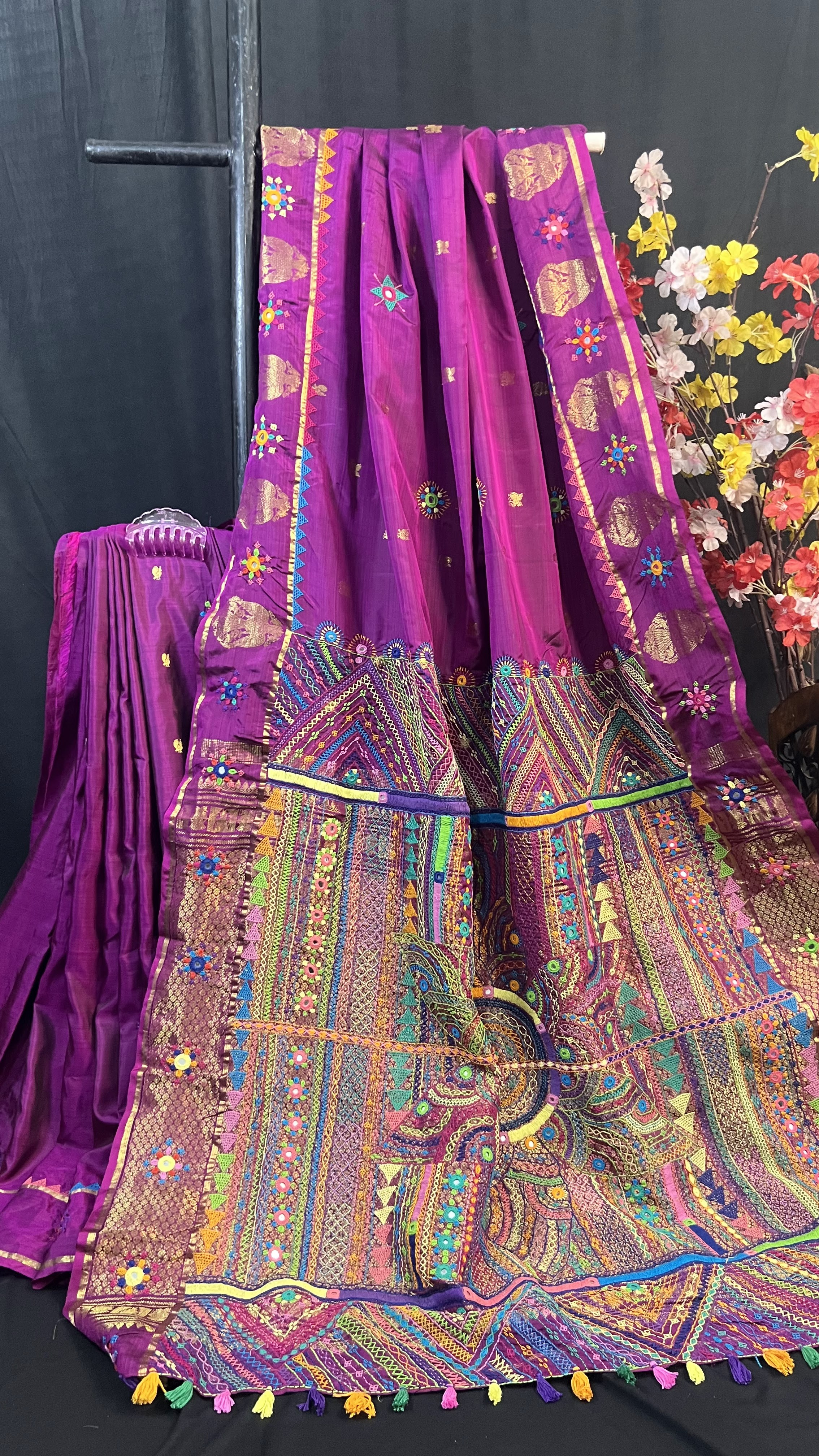 Handmade Lambani Embroidered Pure Silk Molakalmuru Saree with Running Blouse Piece
