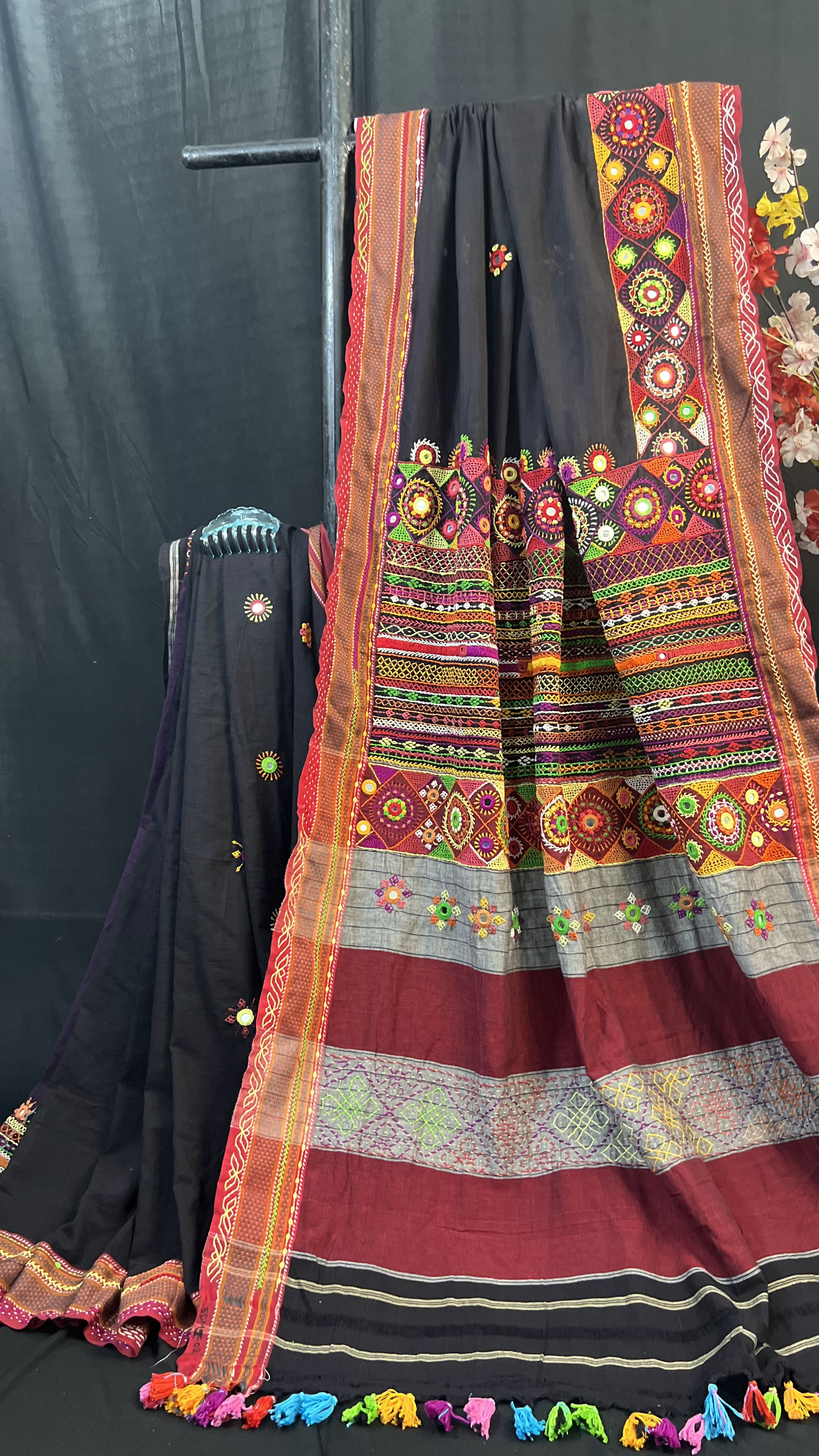 Handmade Lambani Embroidered Pure Cotton Saree with Running Blouse Piece