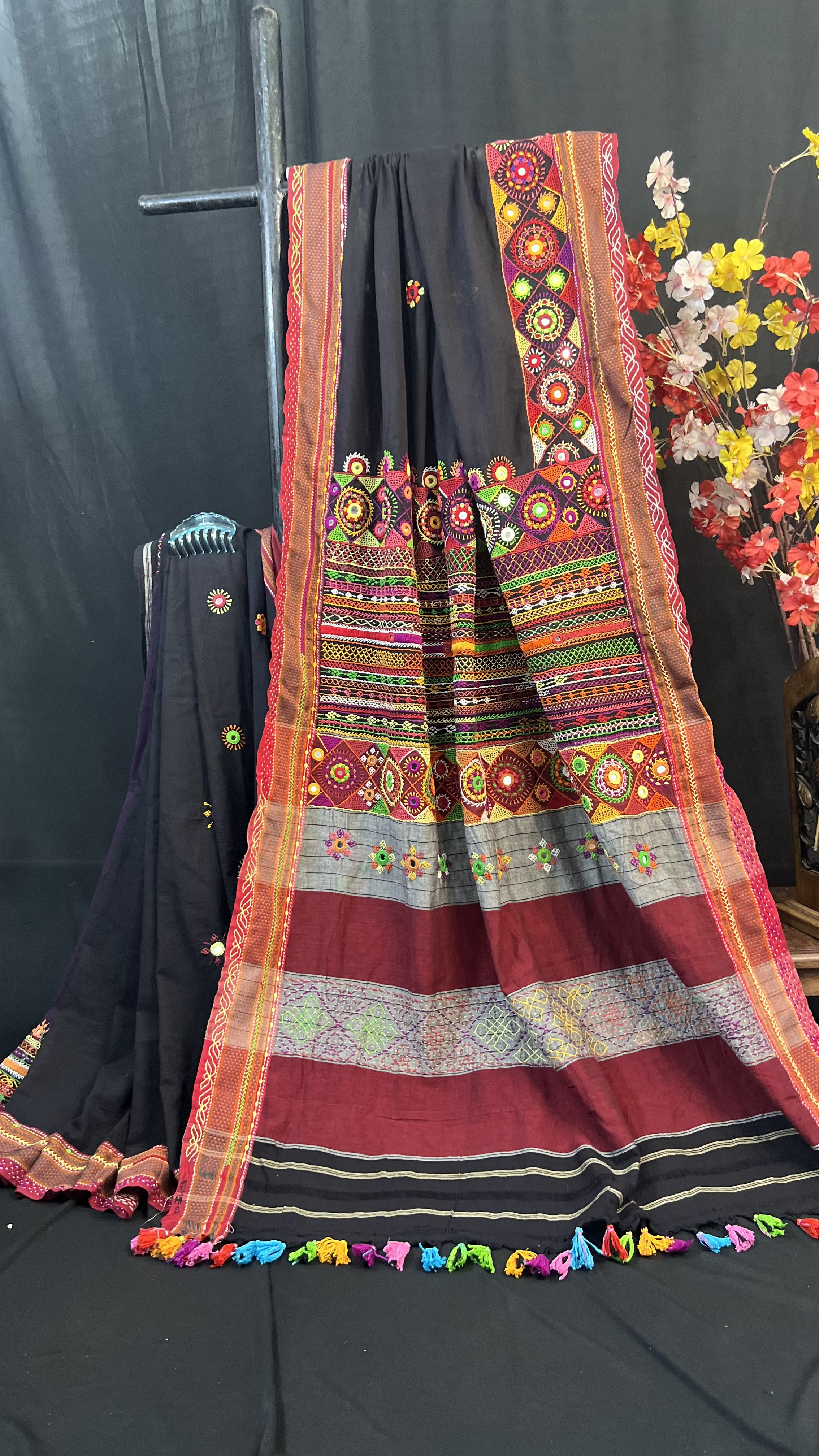 Handmade Lambani Embroidered Pure Cotton Saree with Running Blouse Piece