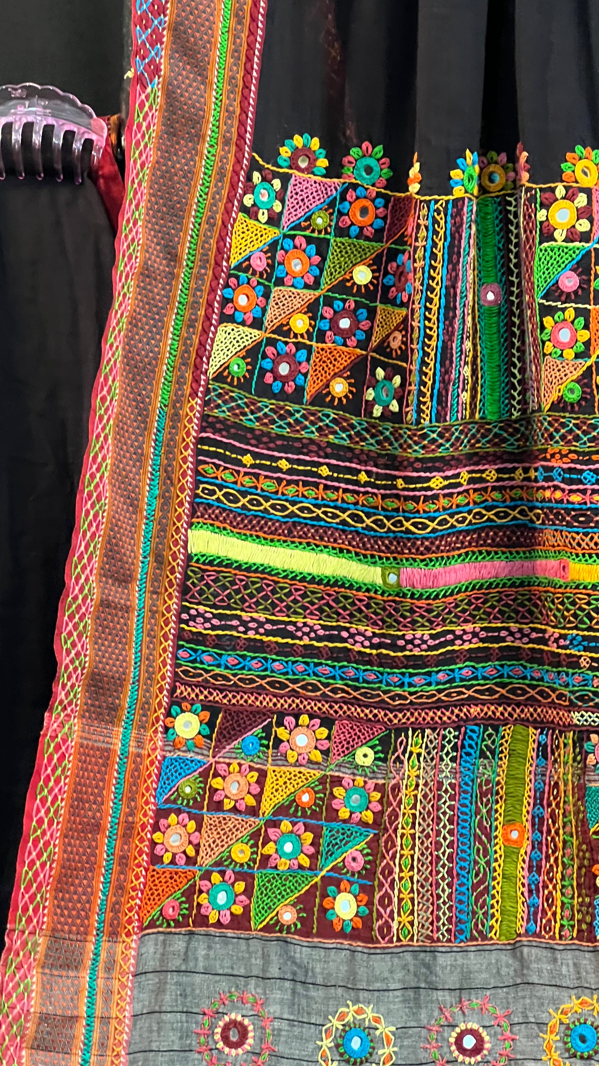 Ilkal Cotton Lambani Saree | Black with Multicolor Embroidered Pallu