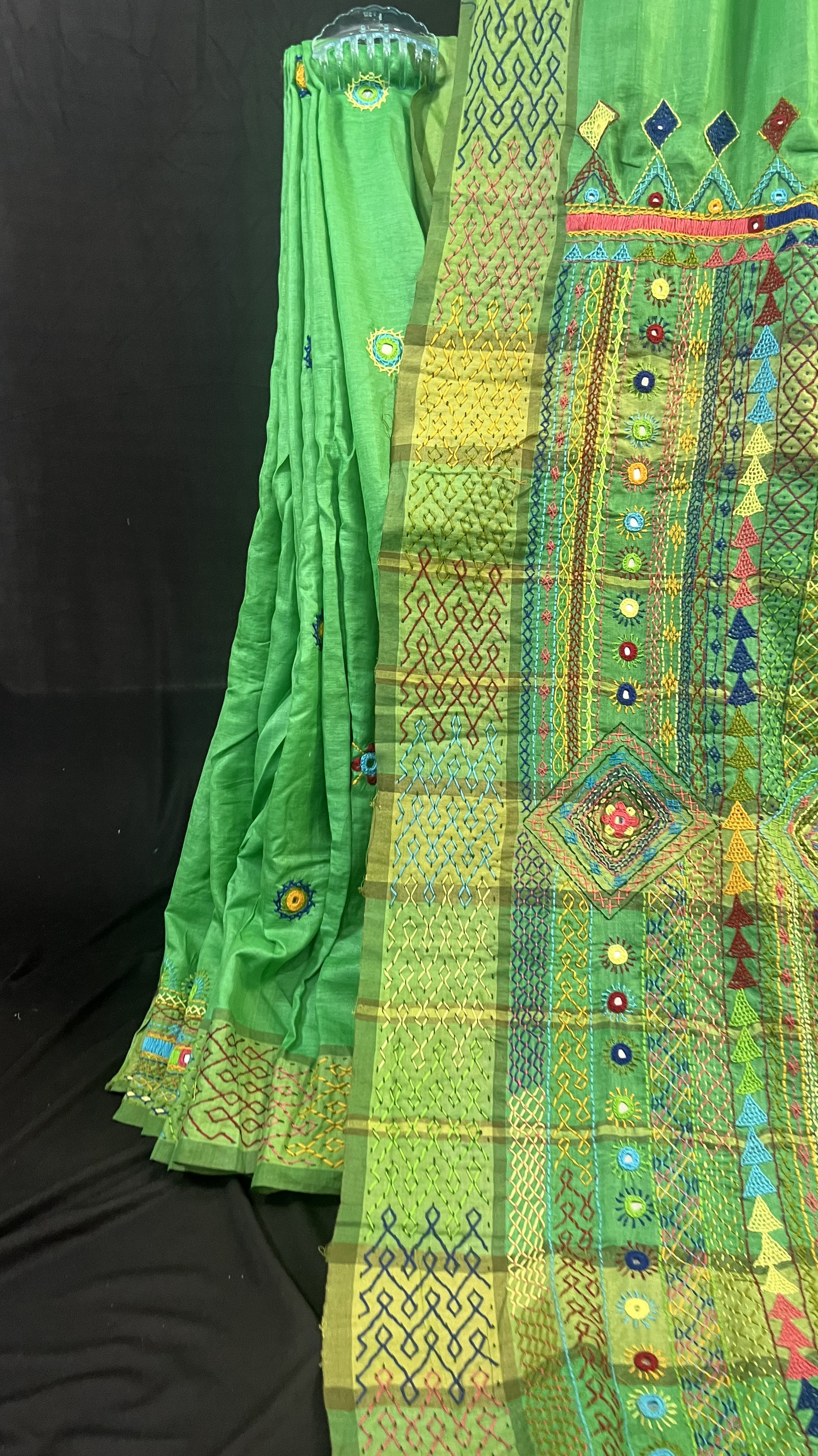 Handmade Lambani Embroidered Pure Tussar Saree with Running Blouse Piece