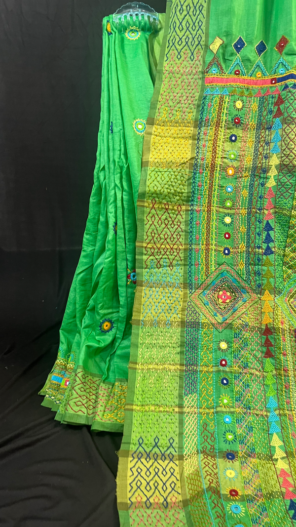 Handmade Lambani Embroidered Pure Tussar Saree with Running Blouse Piece