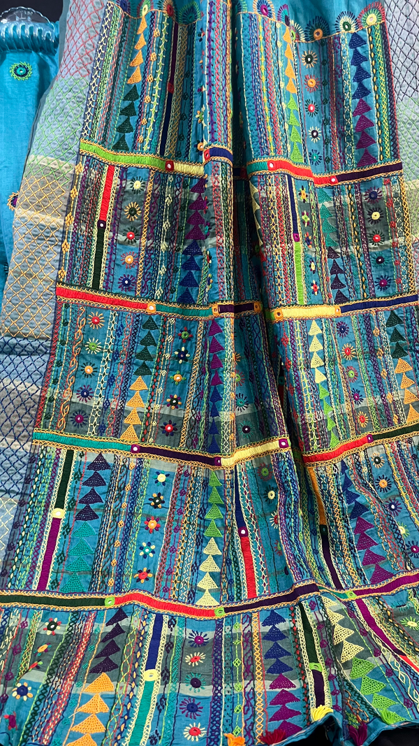 Handmade Lambani Embroidered Pure Tussar Saree with Running Blouse Piece