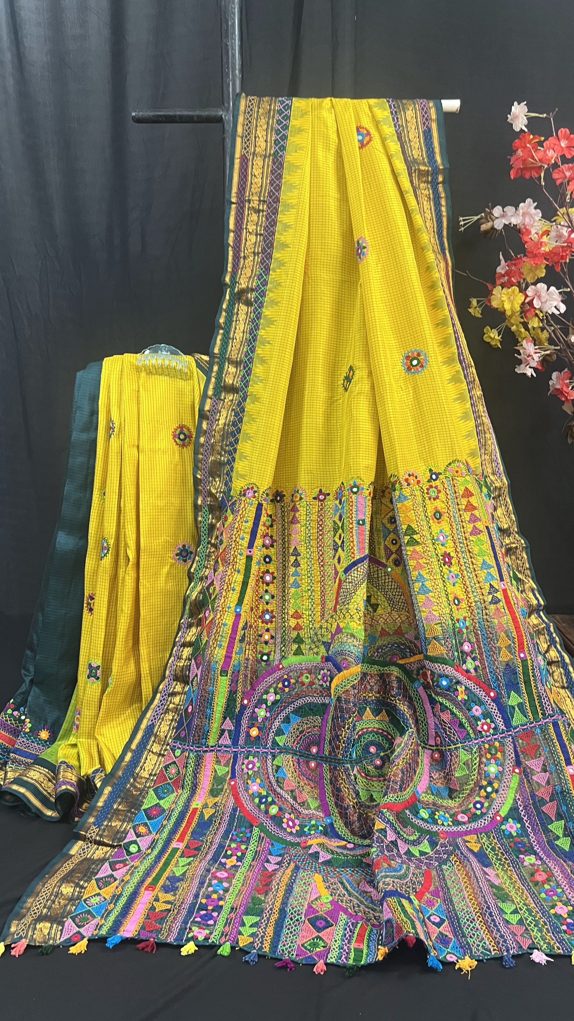 Handmade Lambani Embroidered Pure Silk Molakalmuru Saree with Running Blouse Piece
