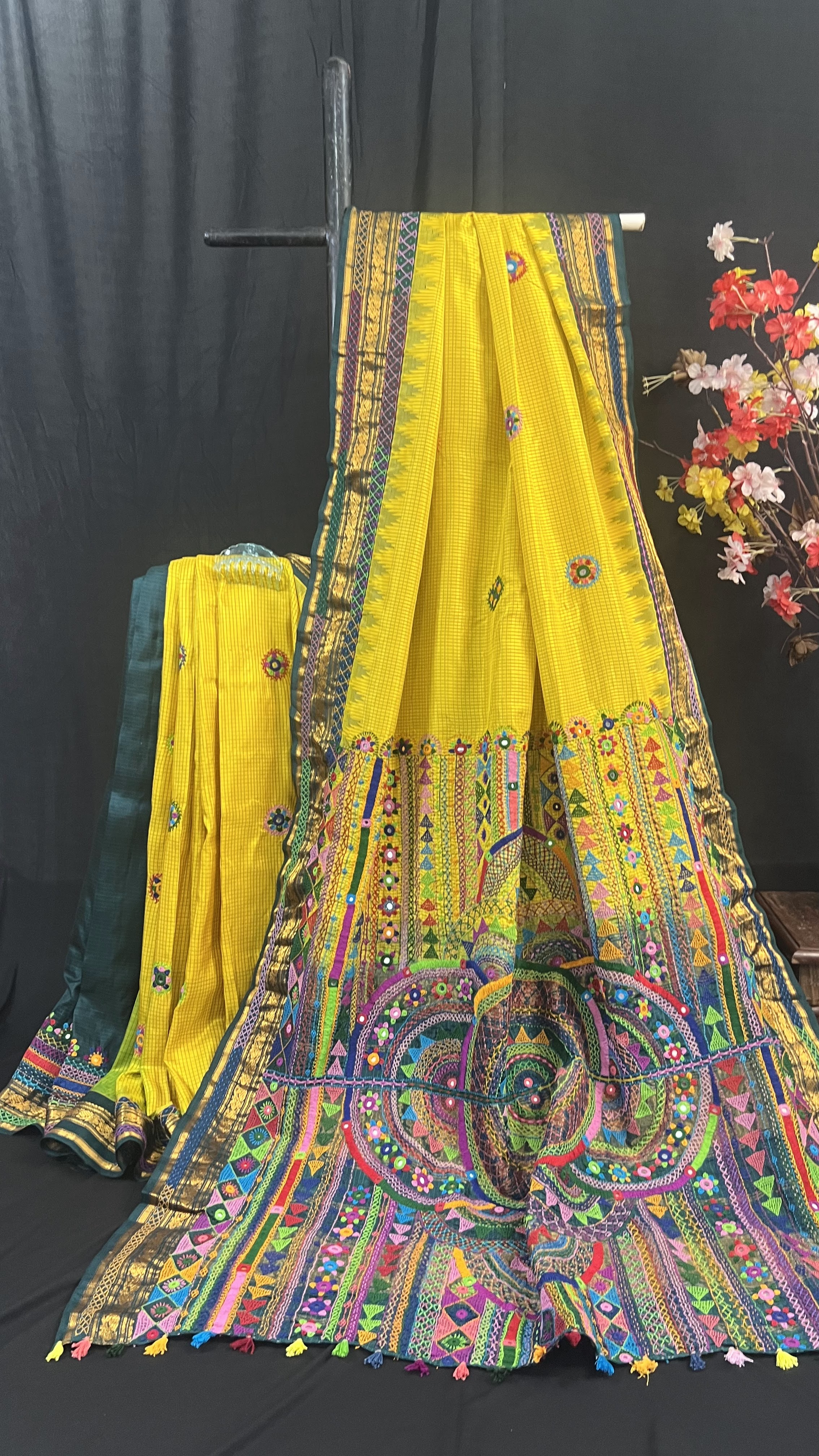 Handmade Lambani Embroidered Pure Silk Molakalmuru Saree with Running Blouse Piece