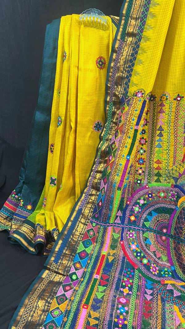 Handmade Lambani Embroidered Pure Silk Molakalmuru Saree with Running Blouse Piece