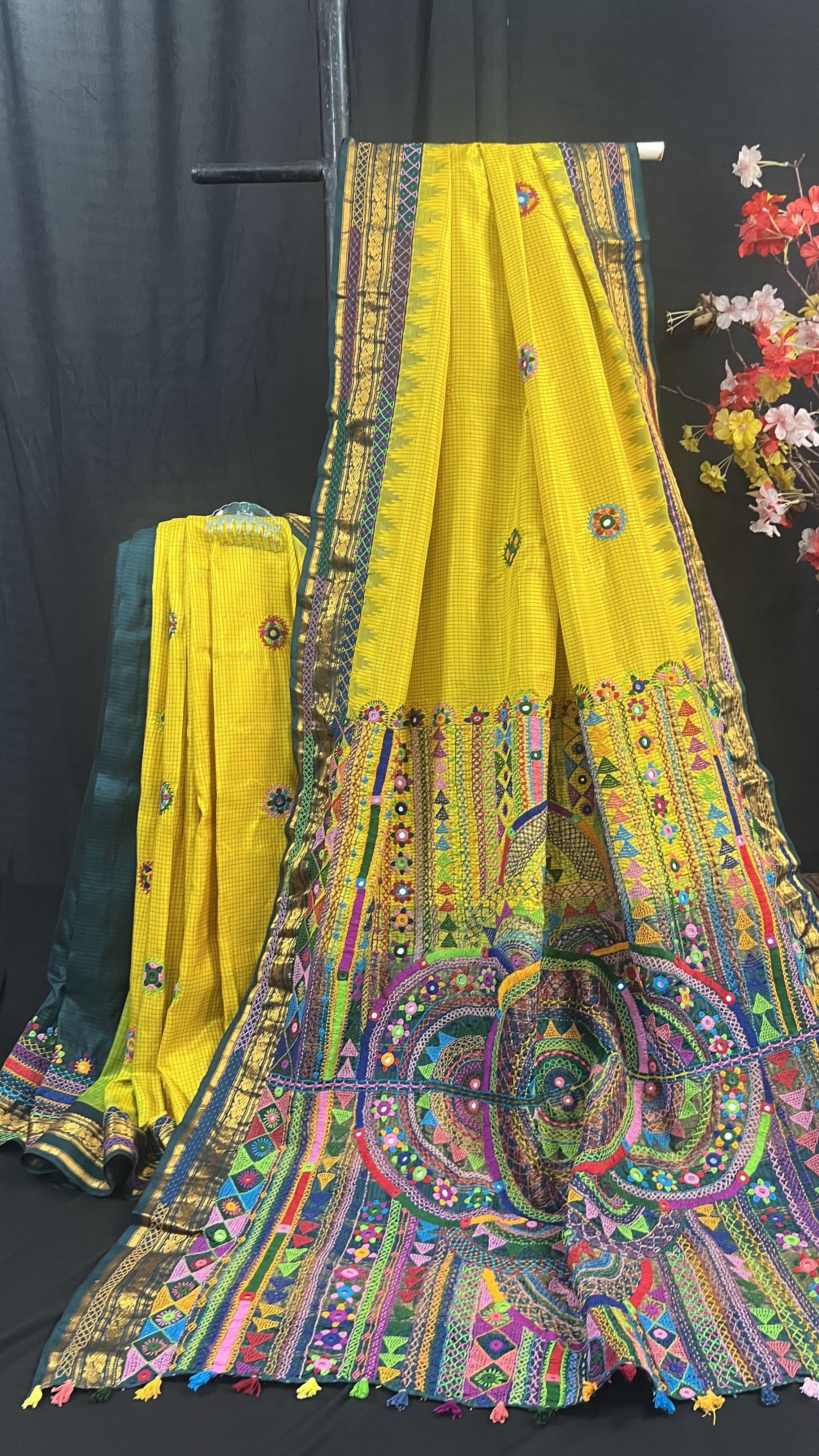 Handmade Lambani Embroidered Pure Silk Molakalmuru Saree with Running Blouse Piece
