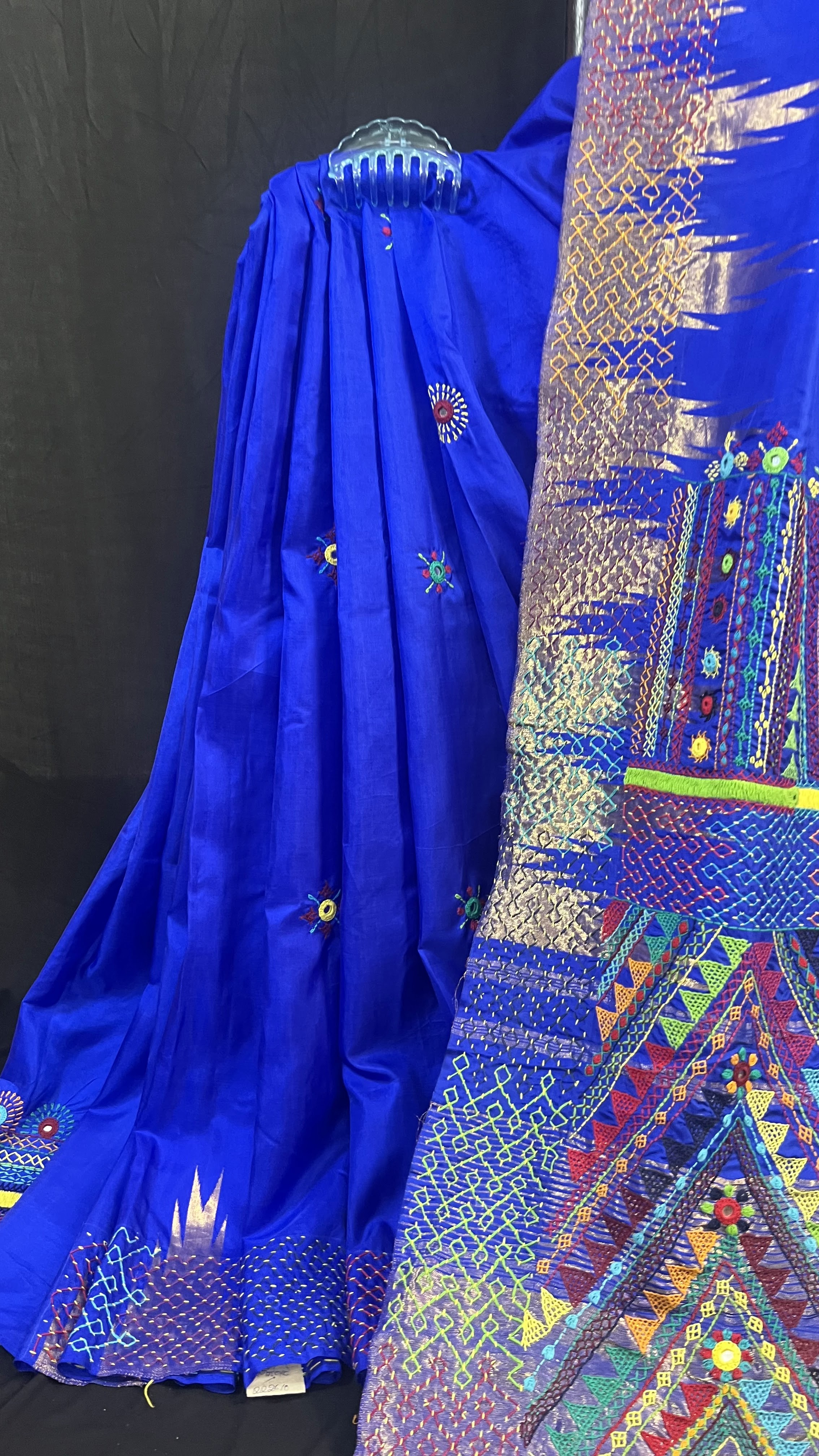 Handmade Lambani Embroidered Pure Silk Kanchipuram Saree with Running Blouse Piece