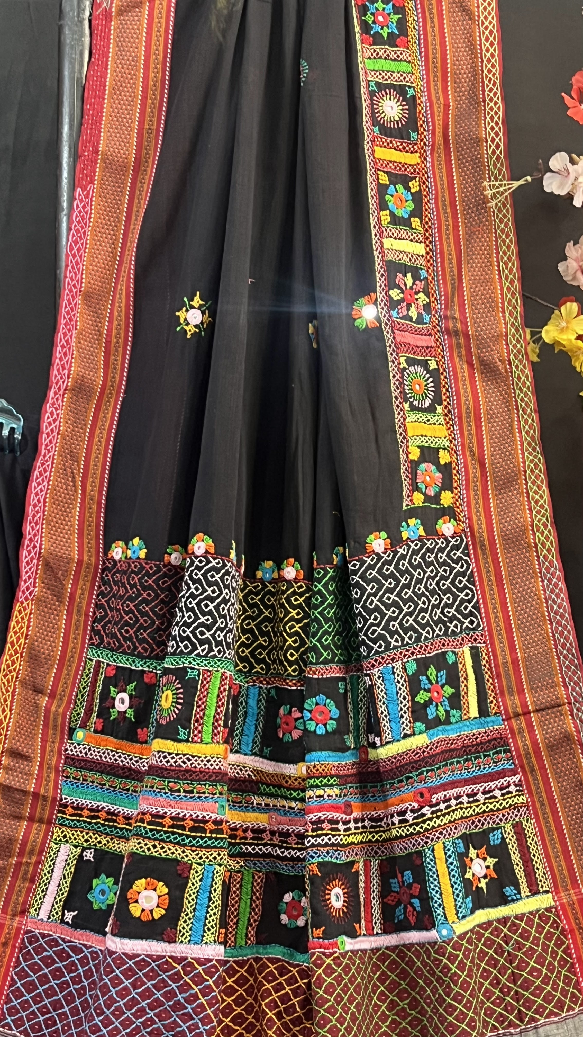 Handmade Lambani Embroidered Pure Cotton Saree with Running Blouse Piece