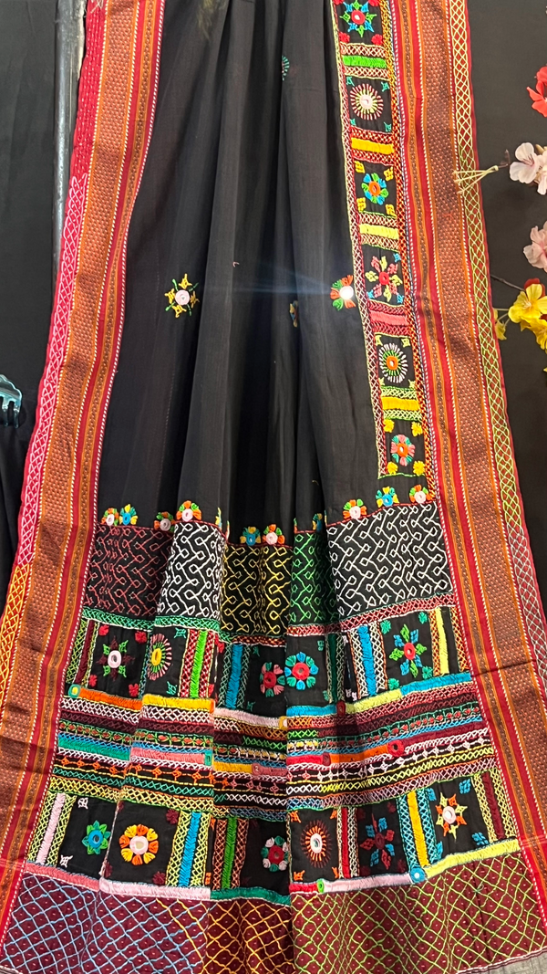 Handmade Lambani Embroidered Pure Cotton Saree with Running Blouse Piece