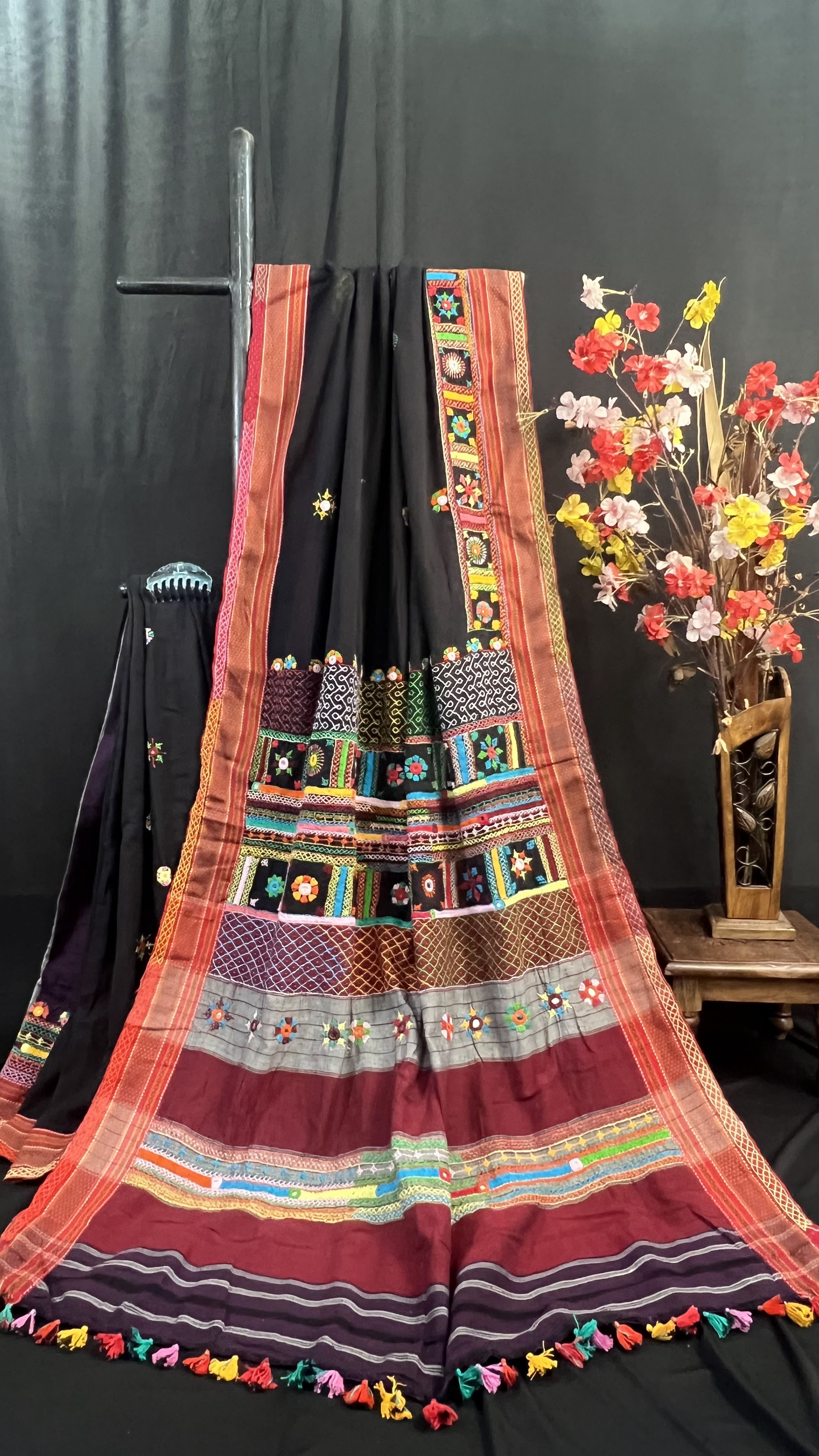 Handmade Lambani Embroidered Pure Cotton Saree with Running Blouse Piece