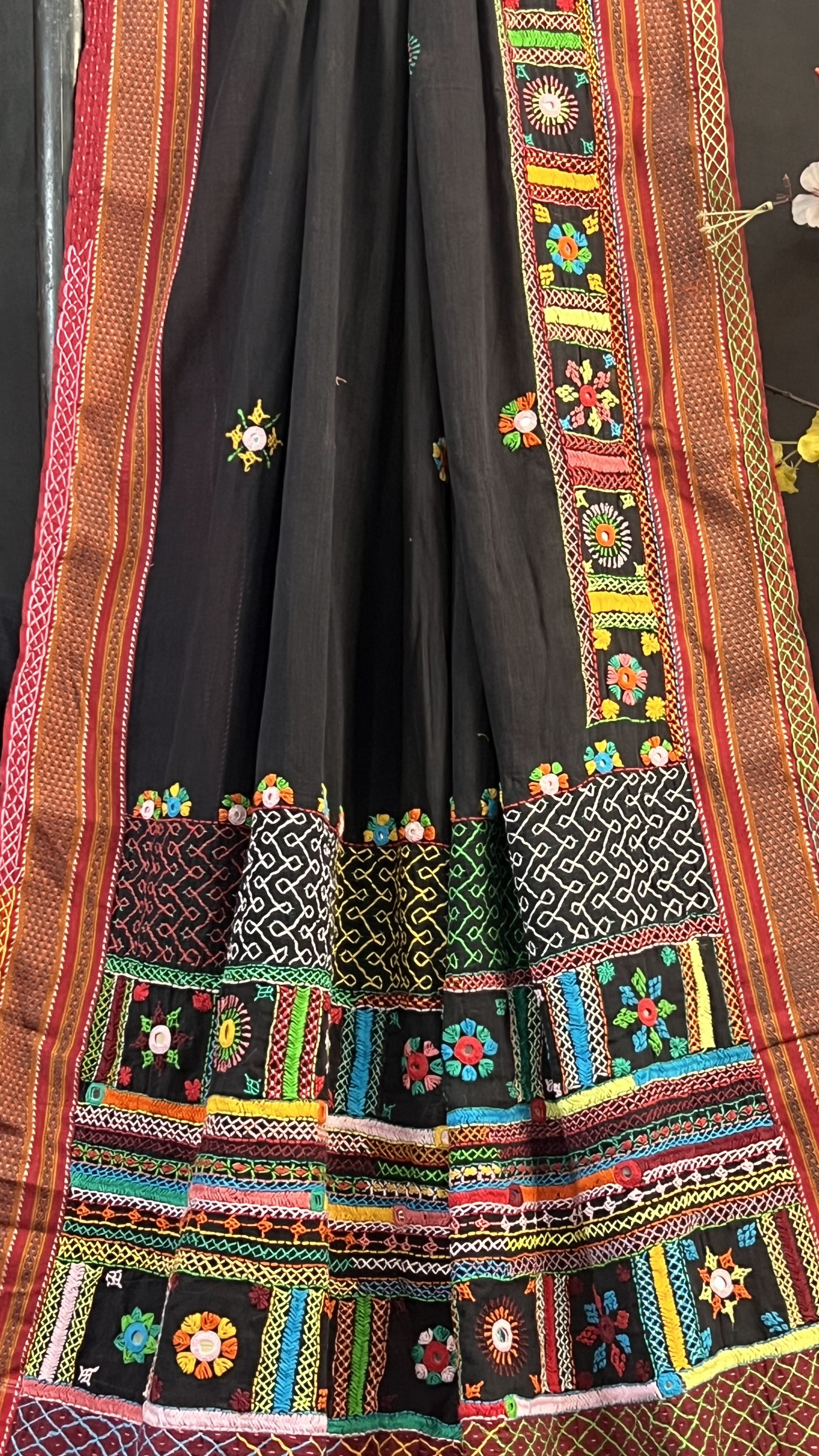 Handmade Lambani Embroidered Pure Cotton Saree with Running Blouse Piece