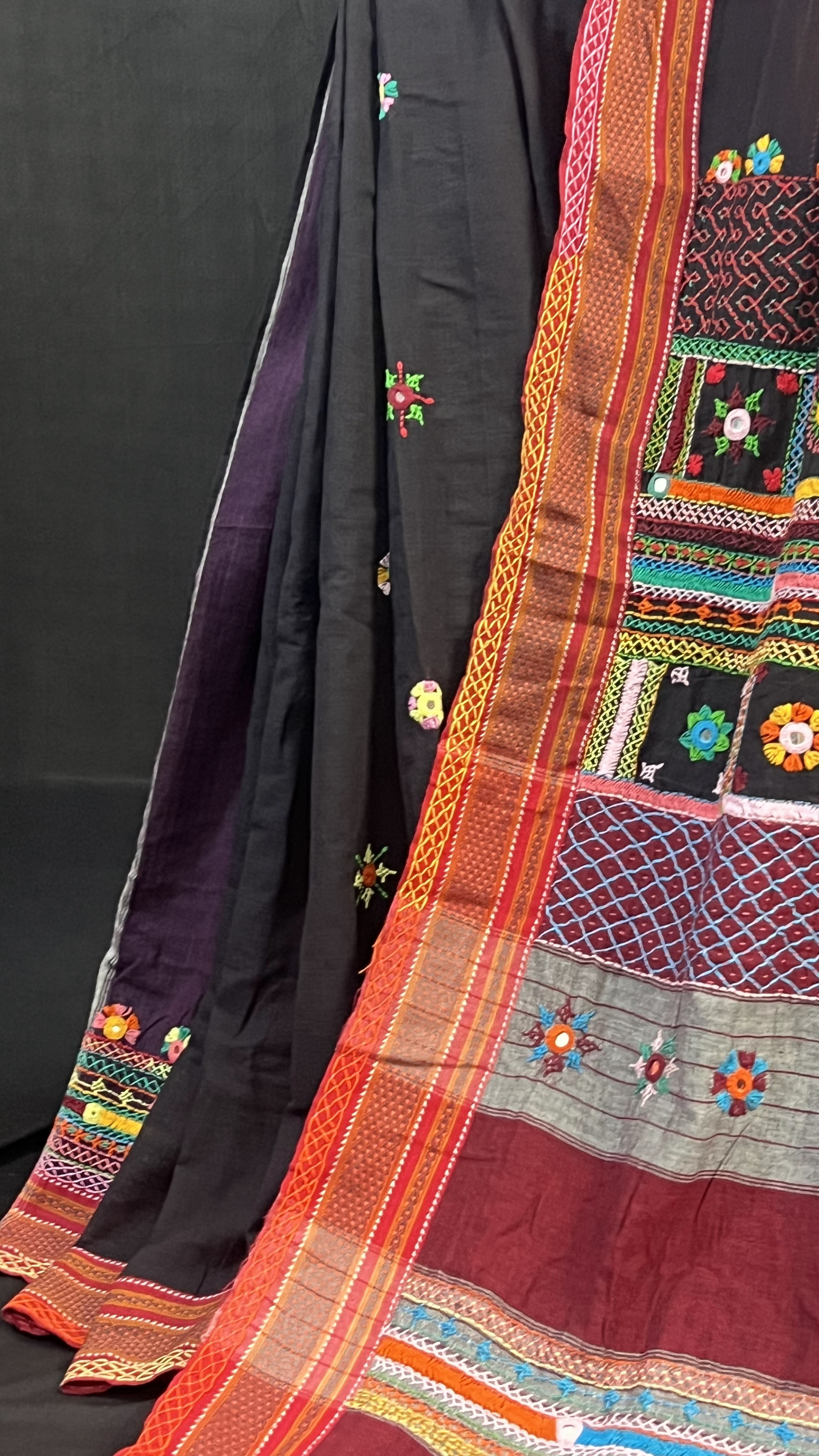 Handmade Lambani Embroidered Pure Cotton Saree with Running Blouse Piece