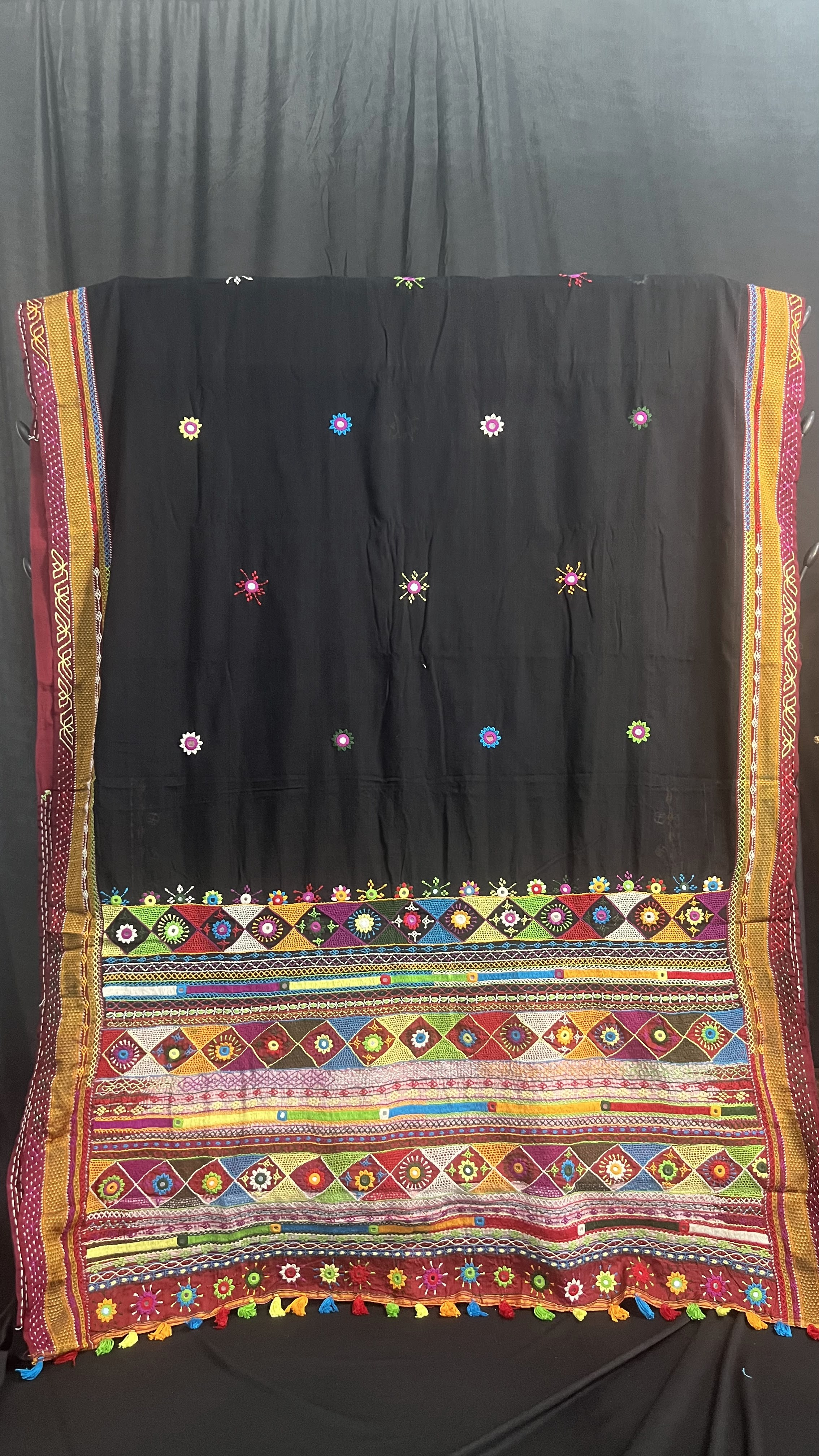 Handmade Lambani Embroidered Pure Cotton Saree with Running Blouse Piece