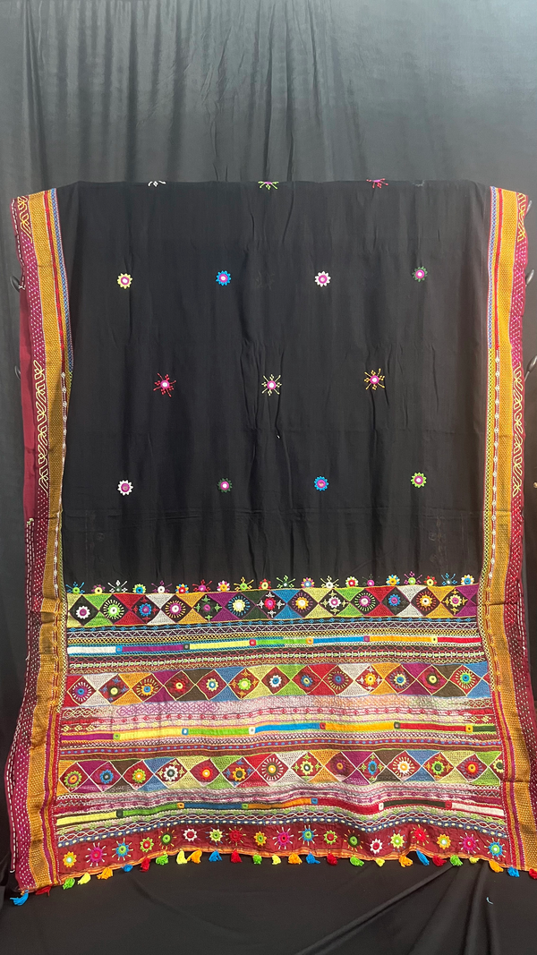 Handmade Lambani Embroidered Pure Cotton Saree with Running Blouse Piece