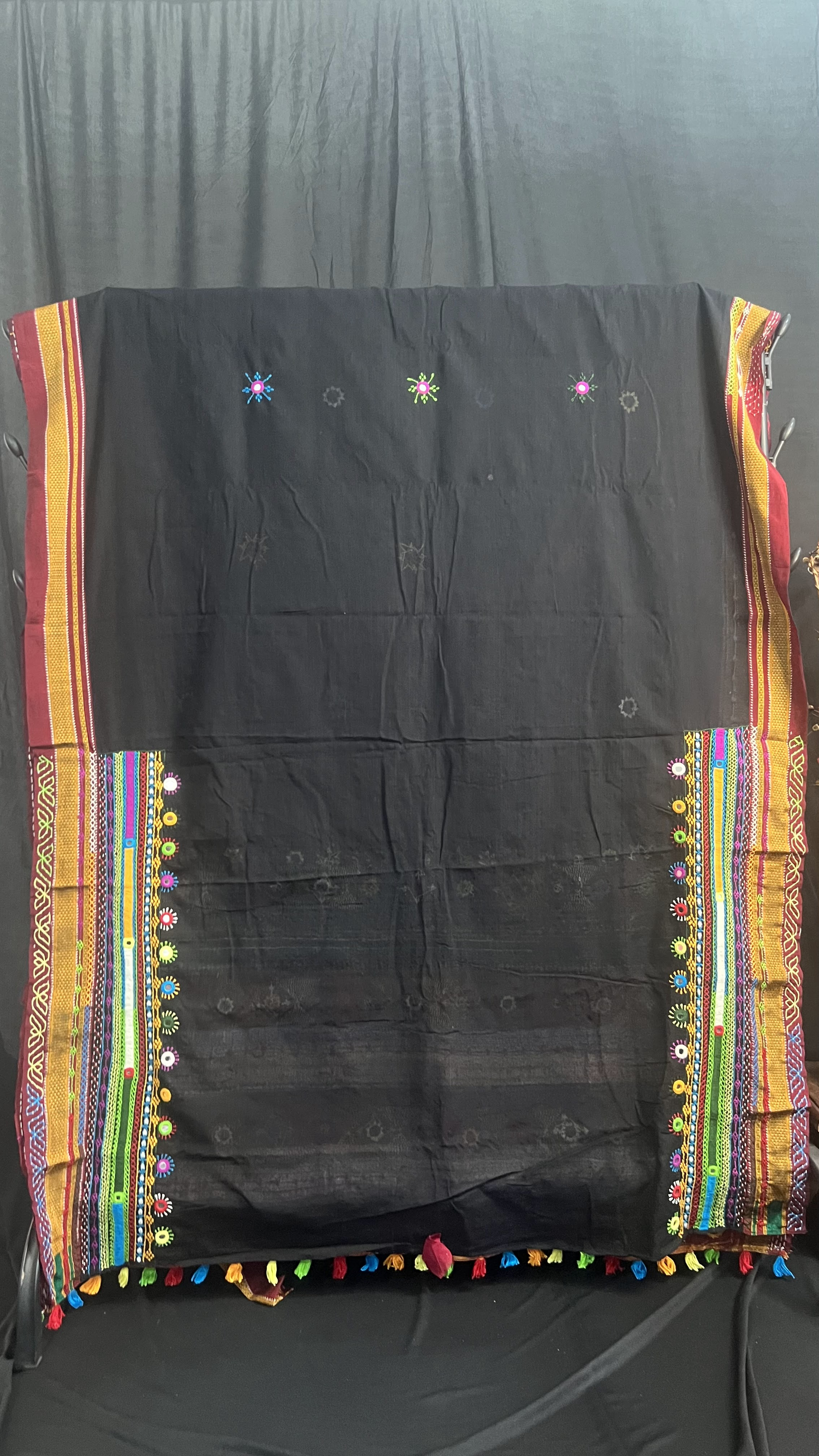 Handmade Lambani Embroidered Pure Cotton Saree with Running Blouse Piece
