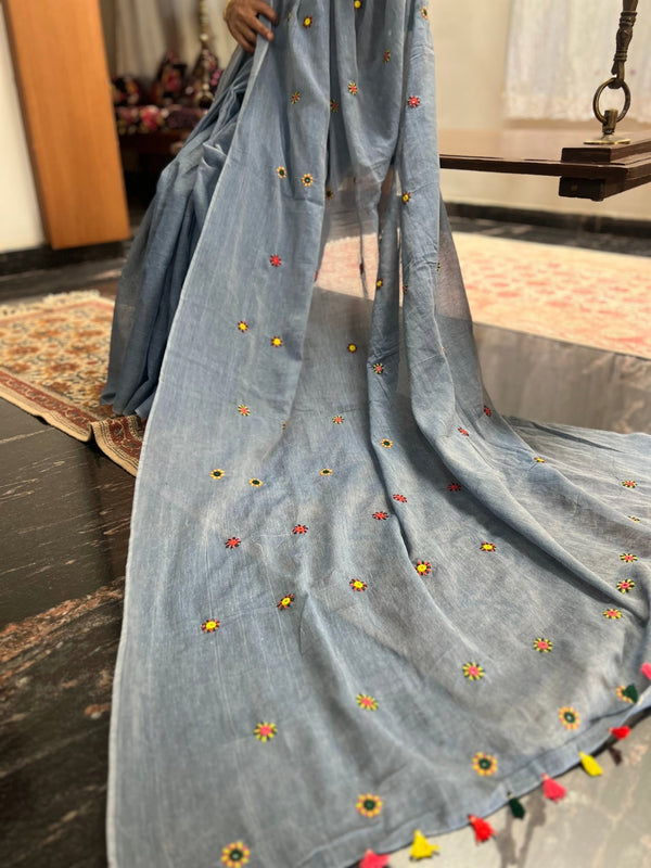 Pure cotton lambani  mirror work saree