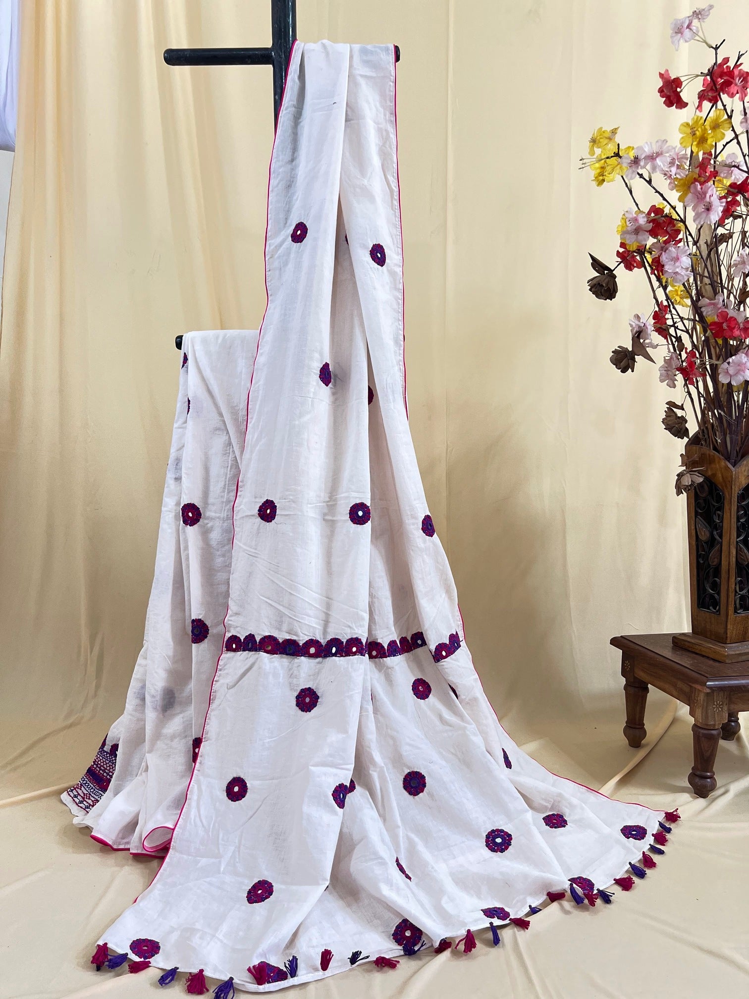 Lambani Embroidered White Saree | Mangalagiri Cotton Saree