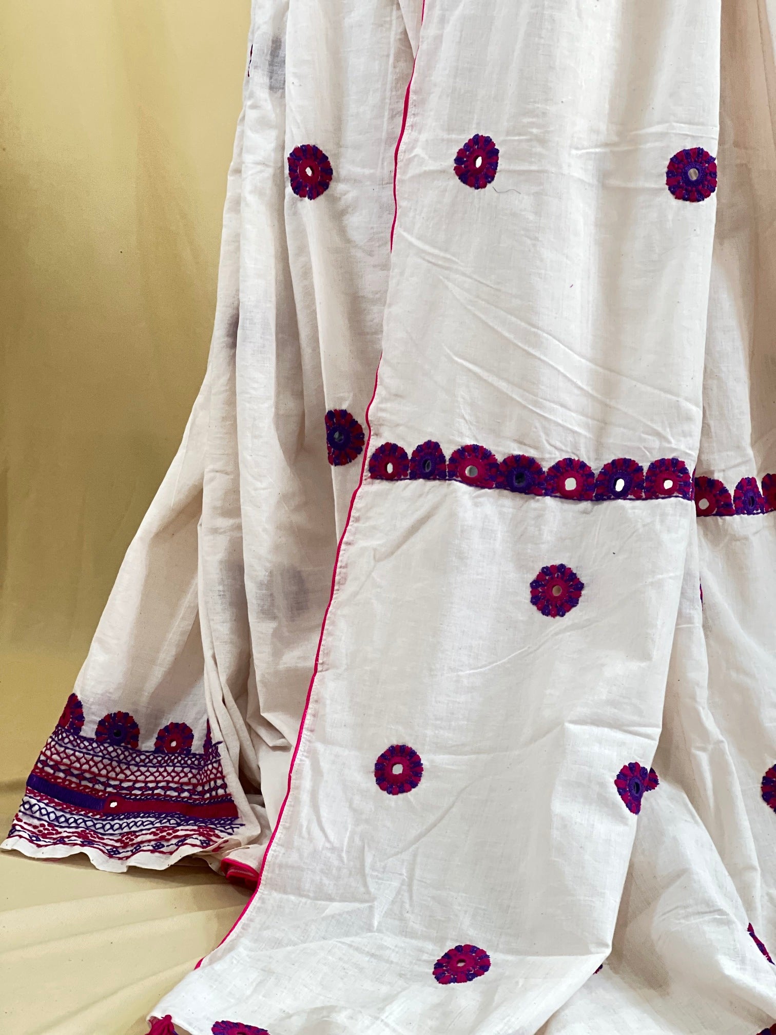 Lambani Embroidered White Saree | Mangalagiri Cotton Saree