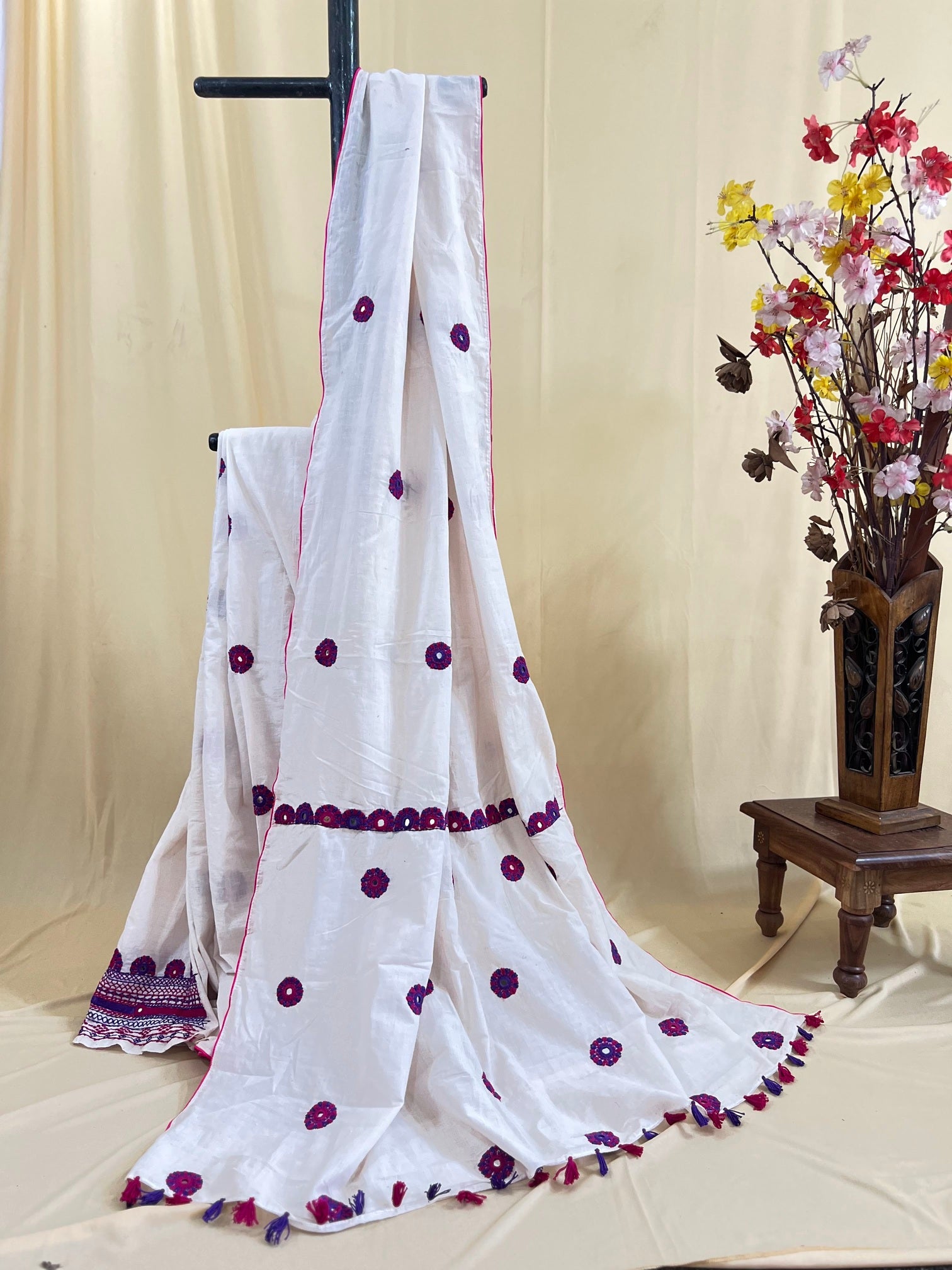Lambani Embroidered White Saree | Mangalagiri Cotton Saree