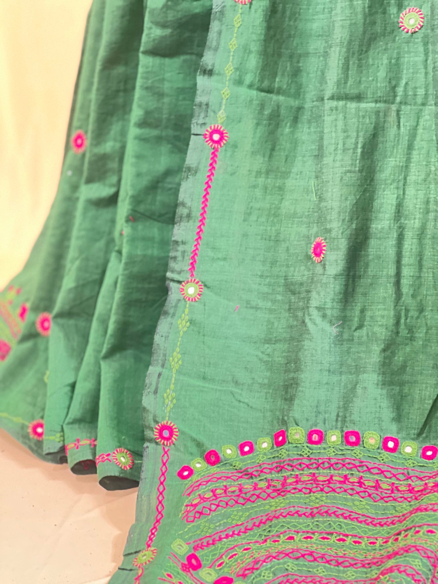 Lambani Embroidered Green Saree | Handcrafted Cotton Ethnic Saree