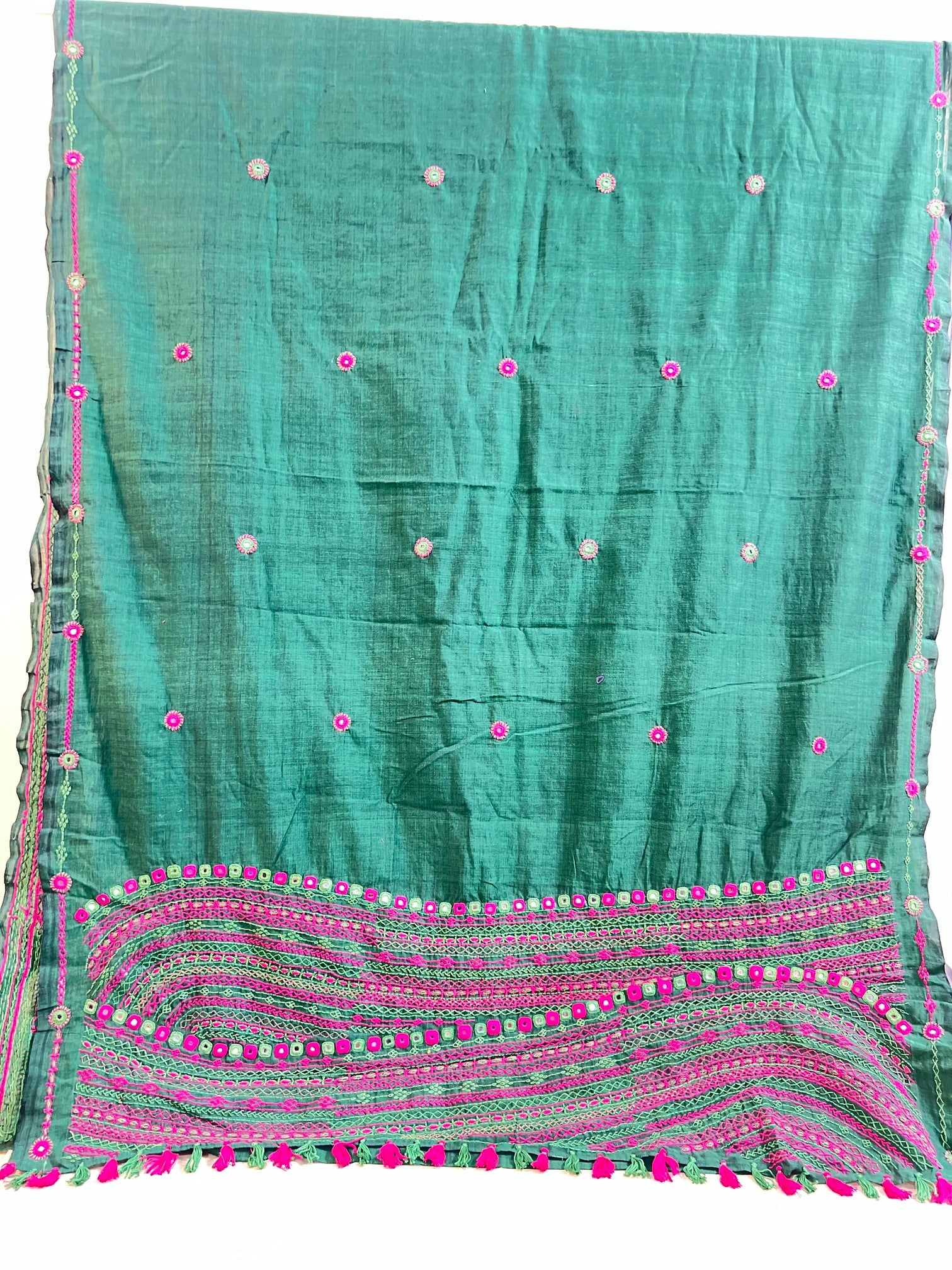 Lambani Embroidered Green Saree | Handcrafted Cotton Ethnic Saree