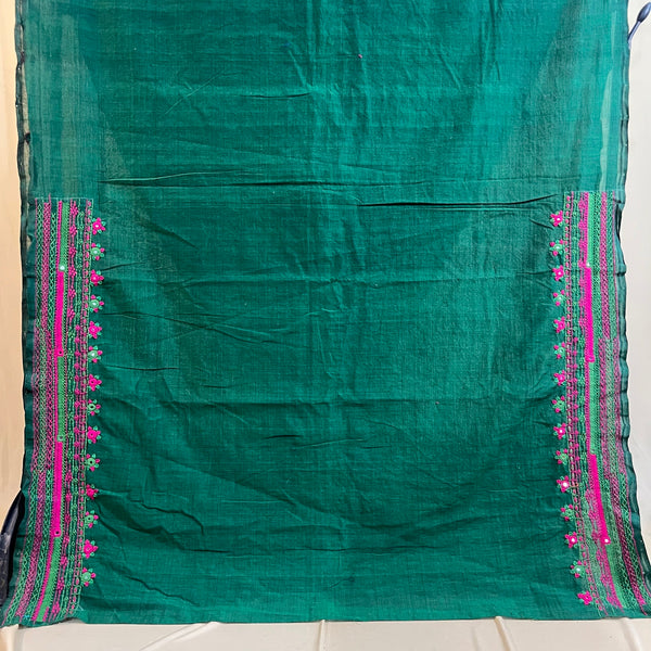 Lambani Embroidered Green Saree | Handcrafted Cotton Ethnic Saree