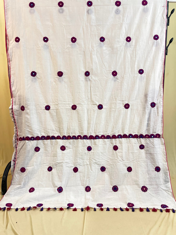 Lambani Embroidered White Saree | Mangalagiri Cotton Saree