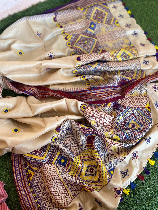 Tusser silk lambani work dupatta