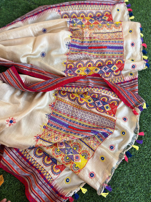 Tusser silk lambani work dupatta