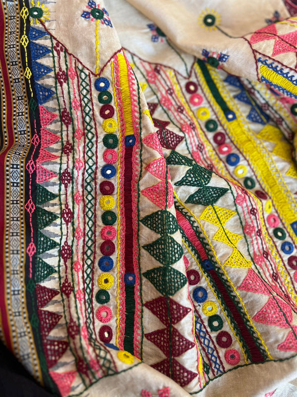 Tusser silk lambani work dupatta