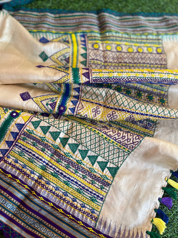 Tusser silk lambani work dupatta