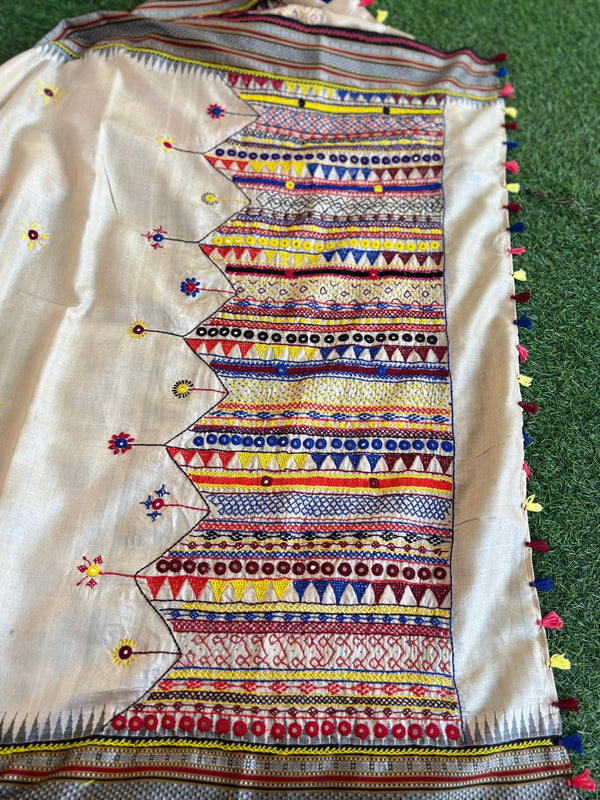 Tusser silk lambani work dupatta