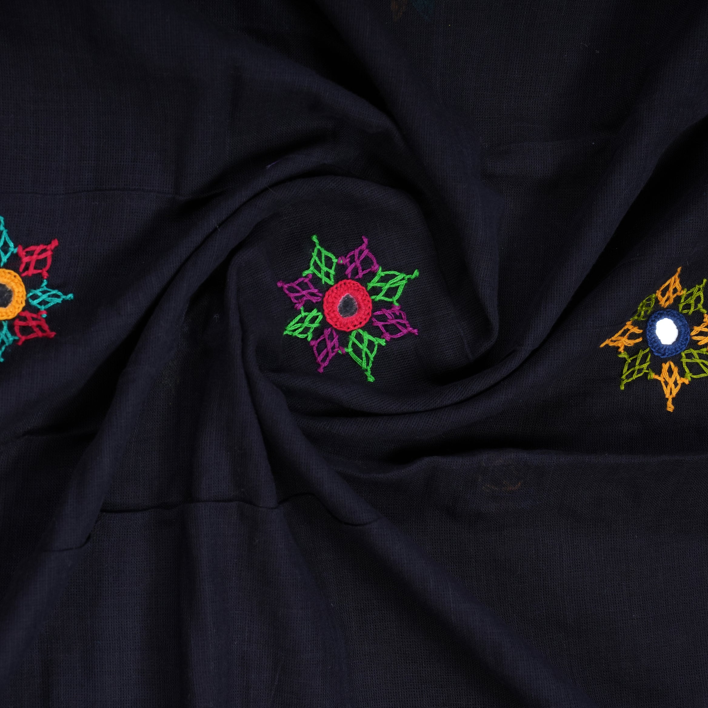 Ilkal Cotton Lambani Saree  Black & Deep Maroon Handcrafted Heavy Embroidered Saree