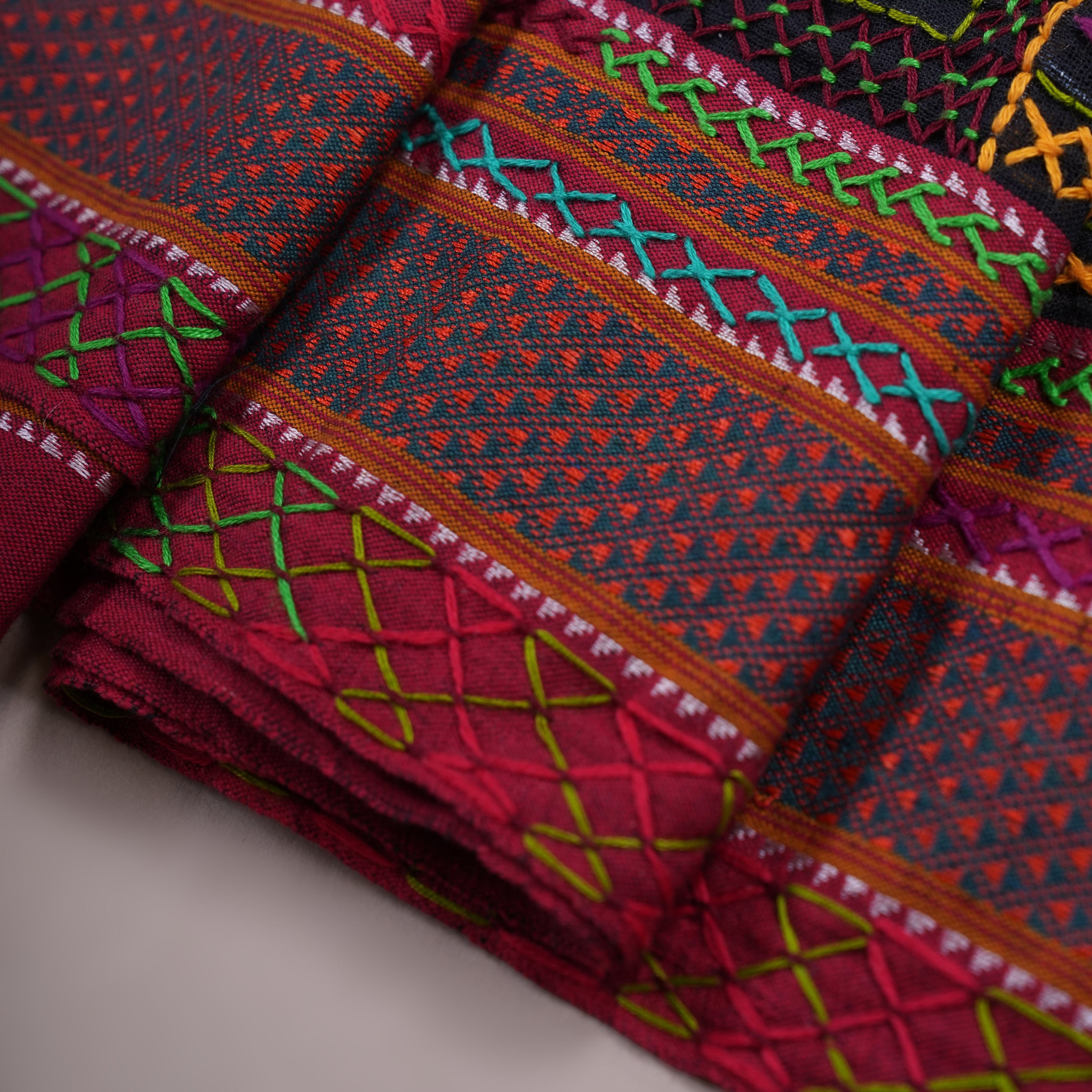 Ilkal Cotton Lambani Saree  Black & Deep Maroon Handcrafted Heavy Embroidered Saree