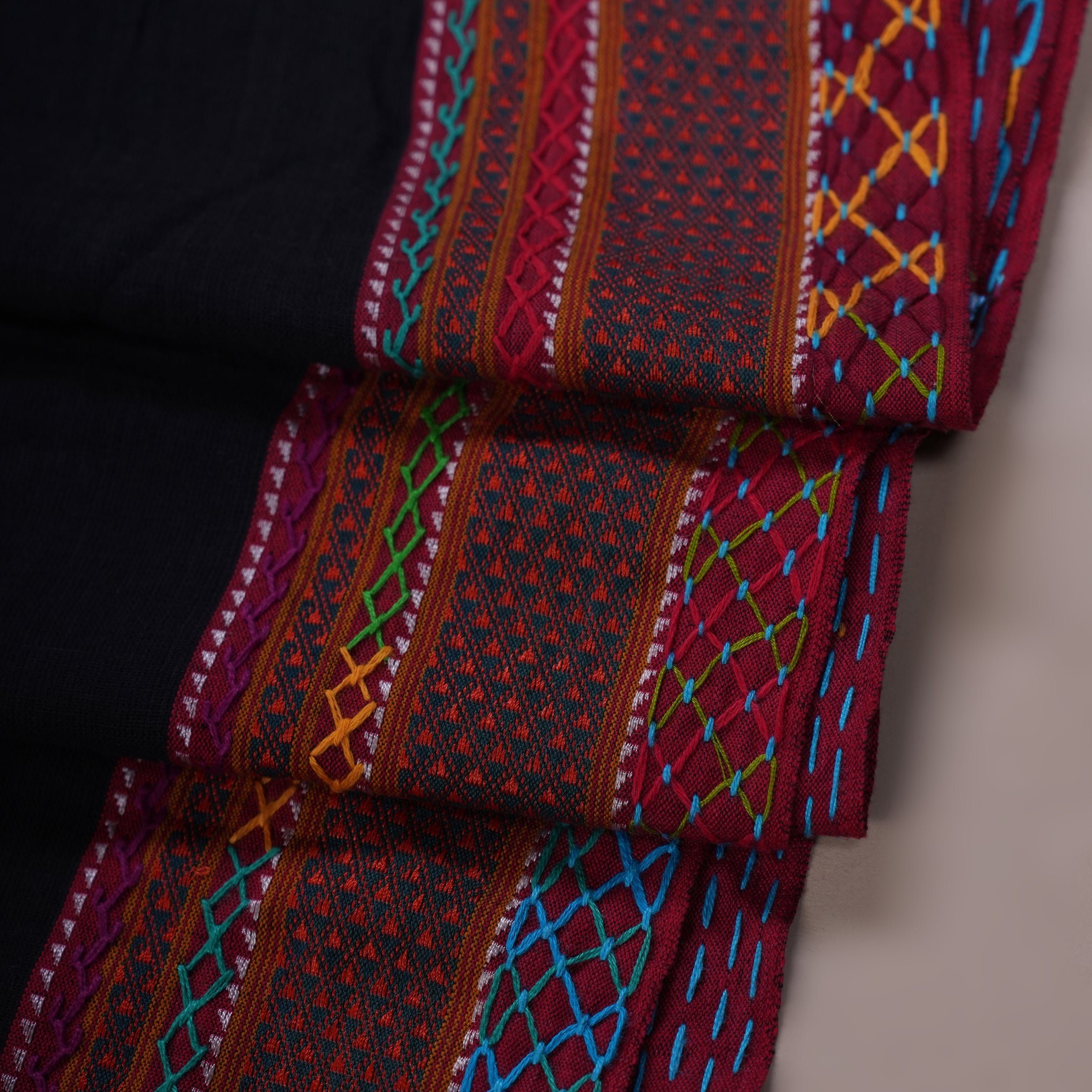 Ilkal Cotton Lambani Saree  Black & Deep Maroon Handcrafted Heavy Embroidered Saree