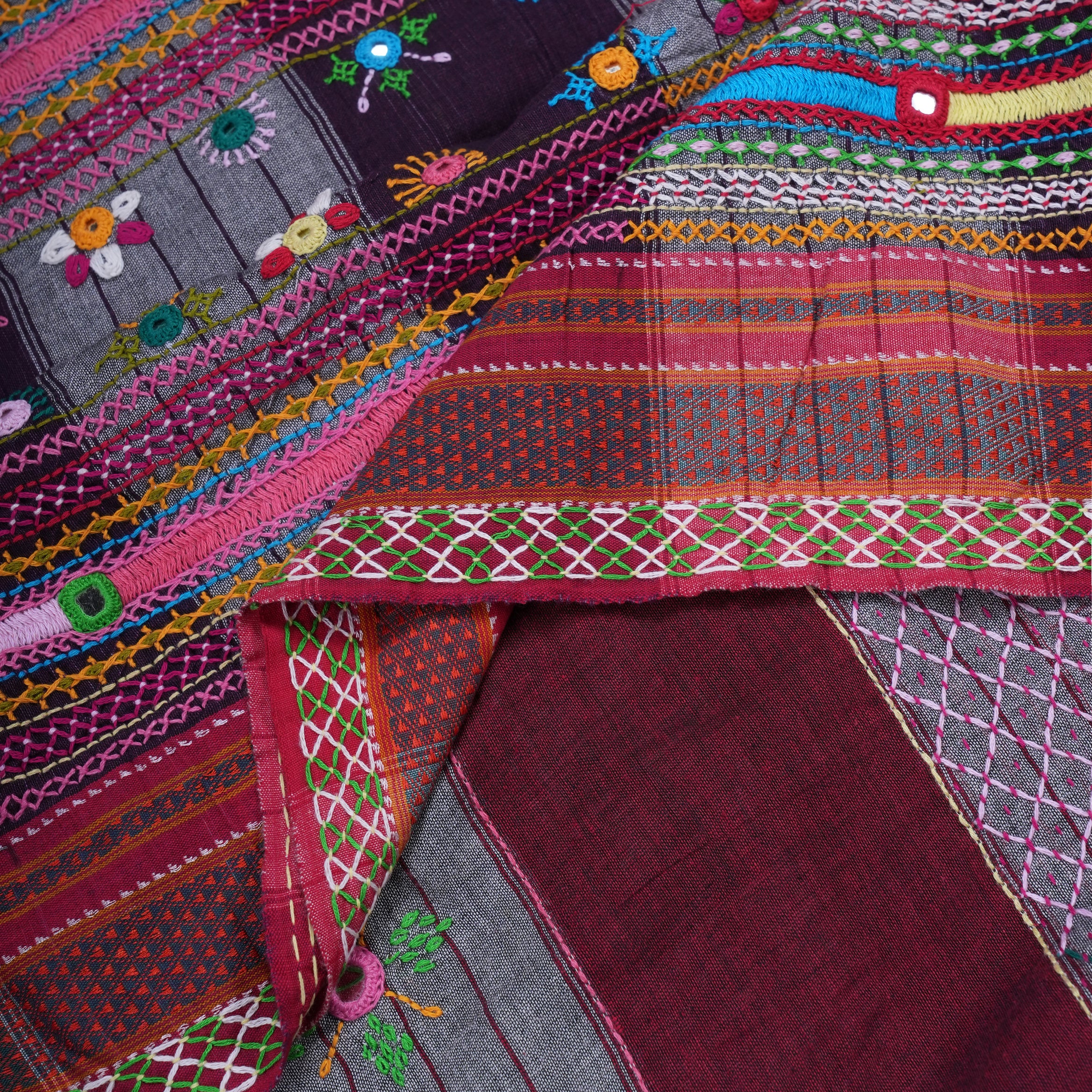 Ilkal Cotton Lambani Saree  Black & Deep Maroon Handcrafted Heavy Embroidered Saree