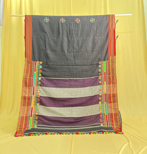 Ilkal Cotton Lambani Saree | Black & Maroon Handcrafted Embroidered Saree