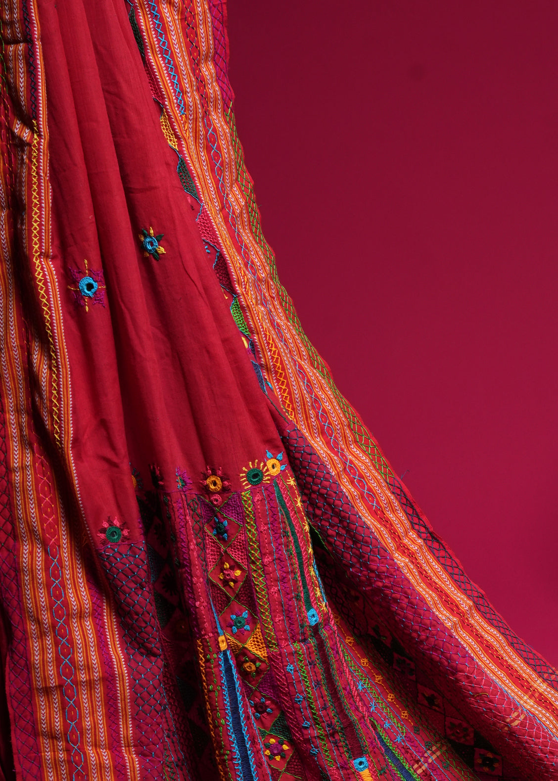 Ilkal Cotton Lambani Saree | Deep Red Handcrafted Embroidered Saree