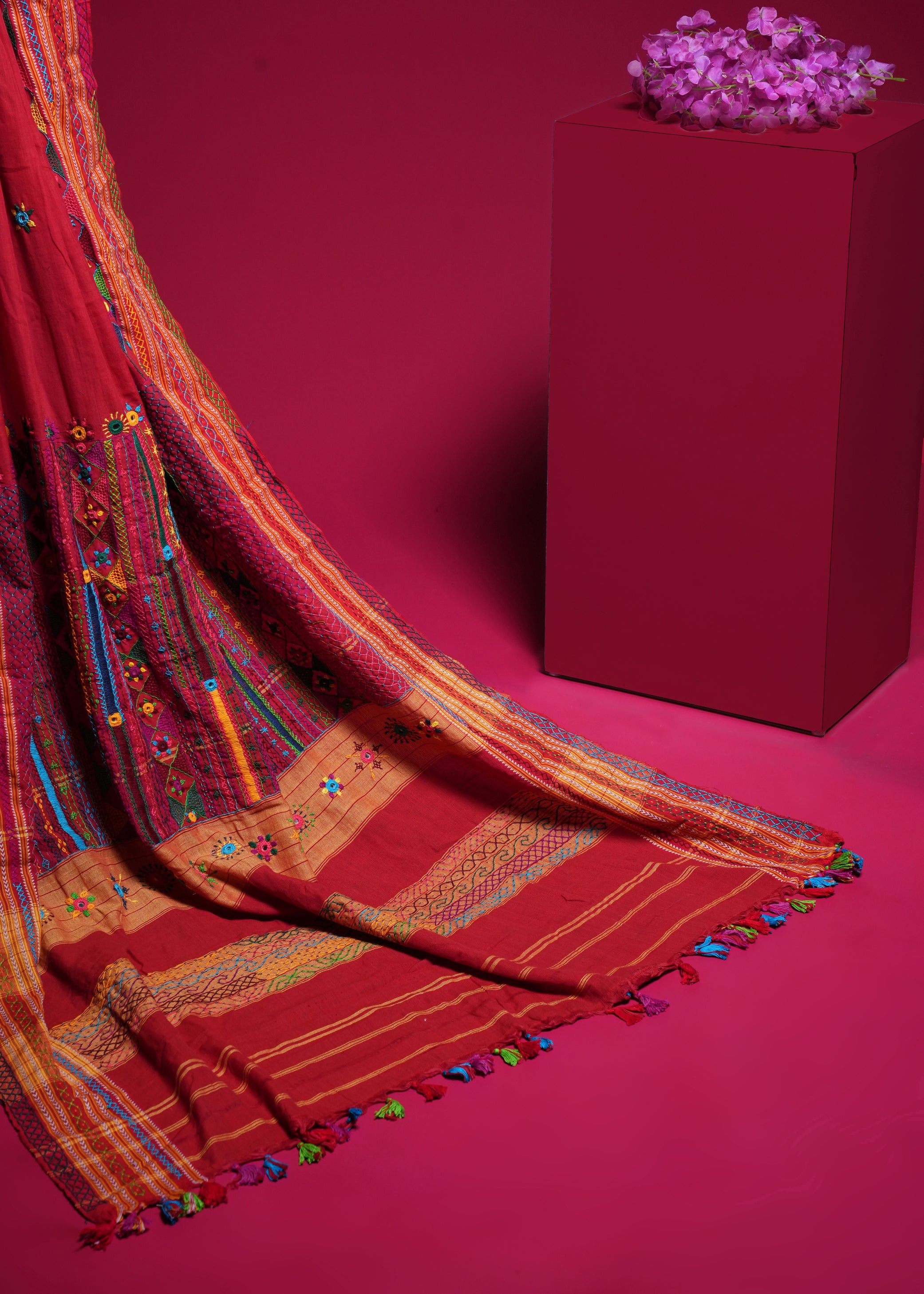 Ilkal Cotton Lambani Saree | Deep Red Handcrafted Embroidered Saree