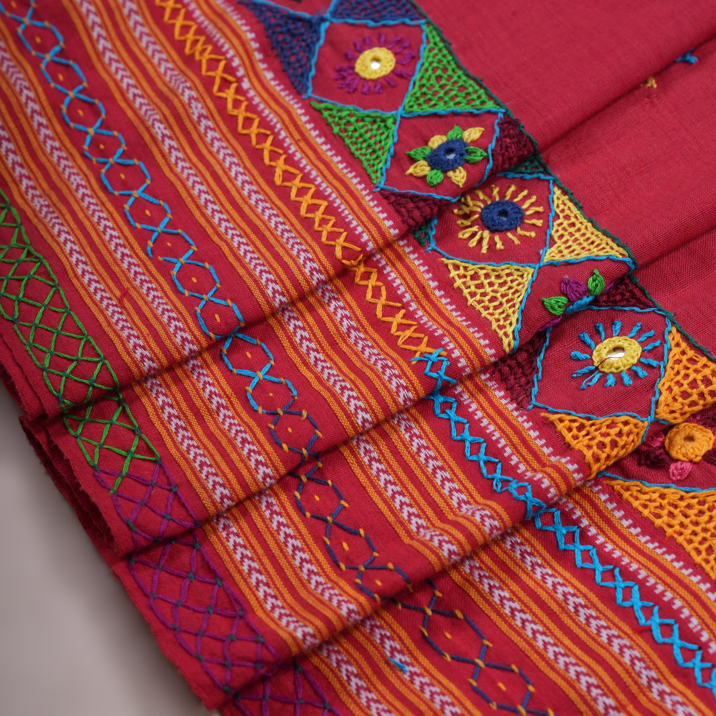 Ilkal Cotton Lambani Saree | Deep Red Handcrafted Embroidered Saree