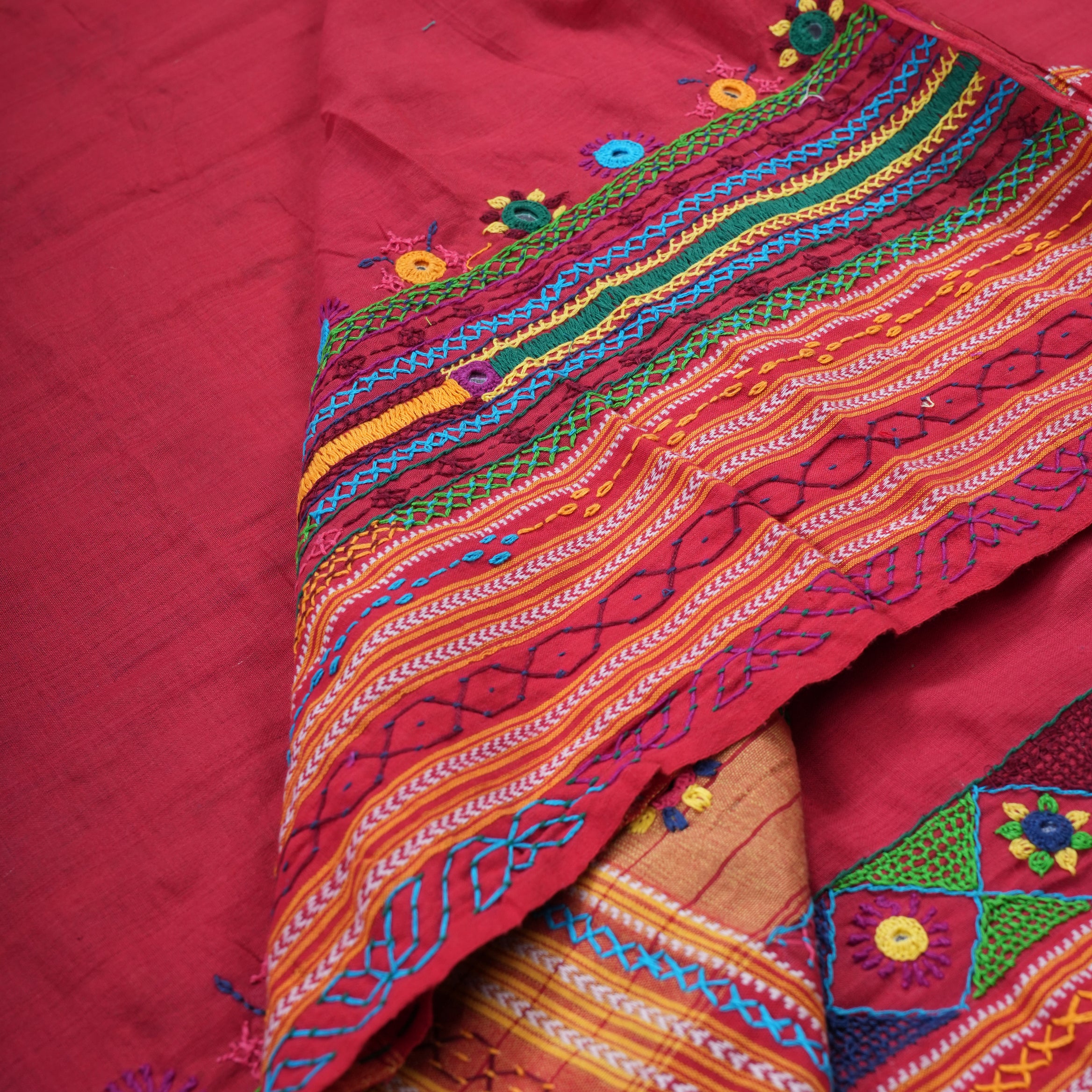Ilkal Cotton Lambani Saree | Deep Red Handcrafted Embroidered Saree