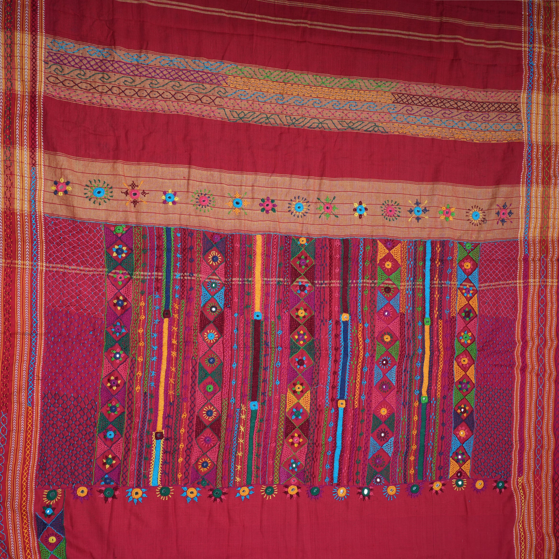 Ilkal Cotton Lambani Saree | Deep Red Handcrafted Embroidered Saree
