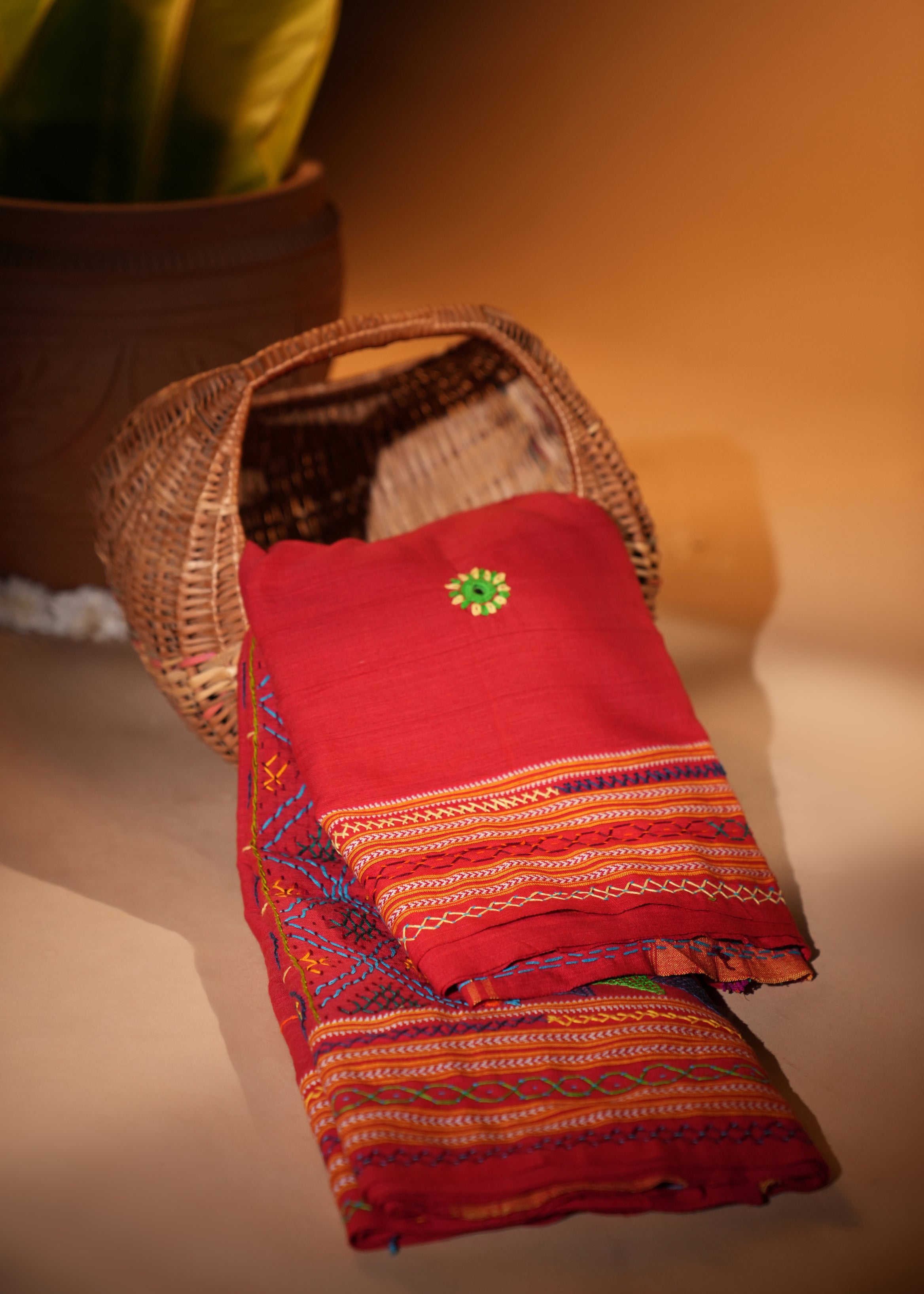 Ilkal Cotton Lambani Saree | Deep Red Handcrafted Embroidered Saree