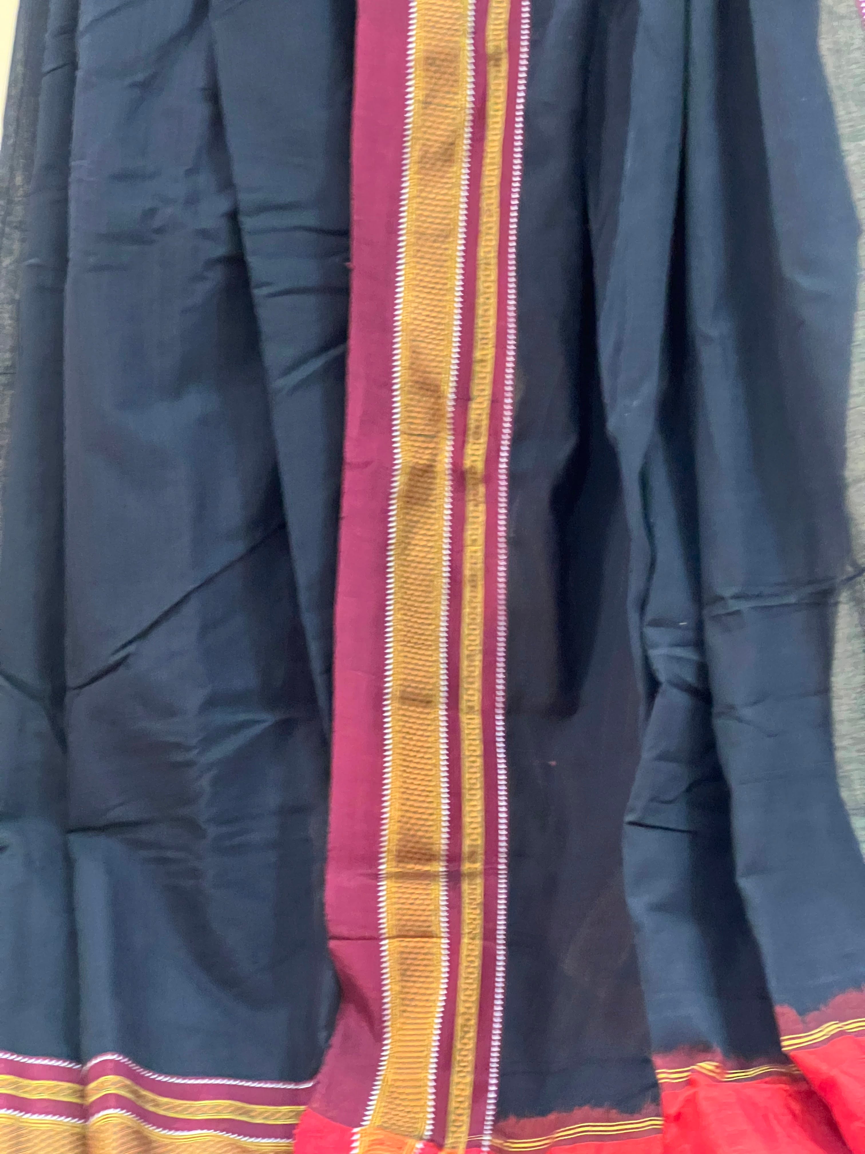 Black with Red & Gold Pallu Ilkal Cotton Silk Saree