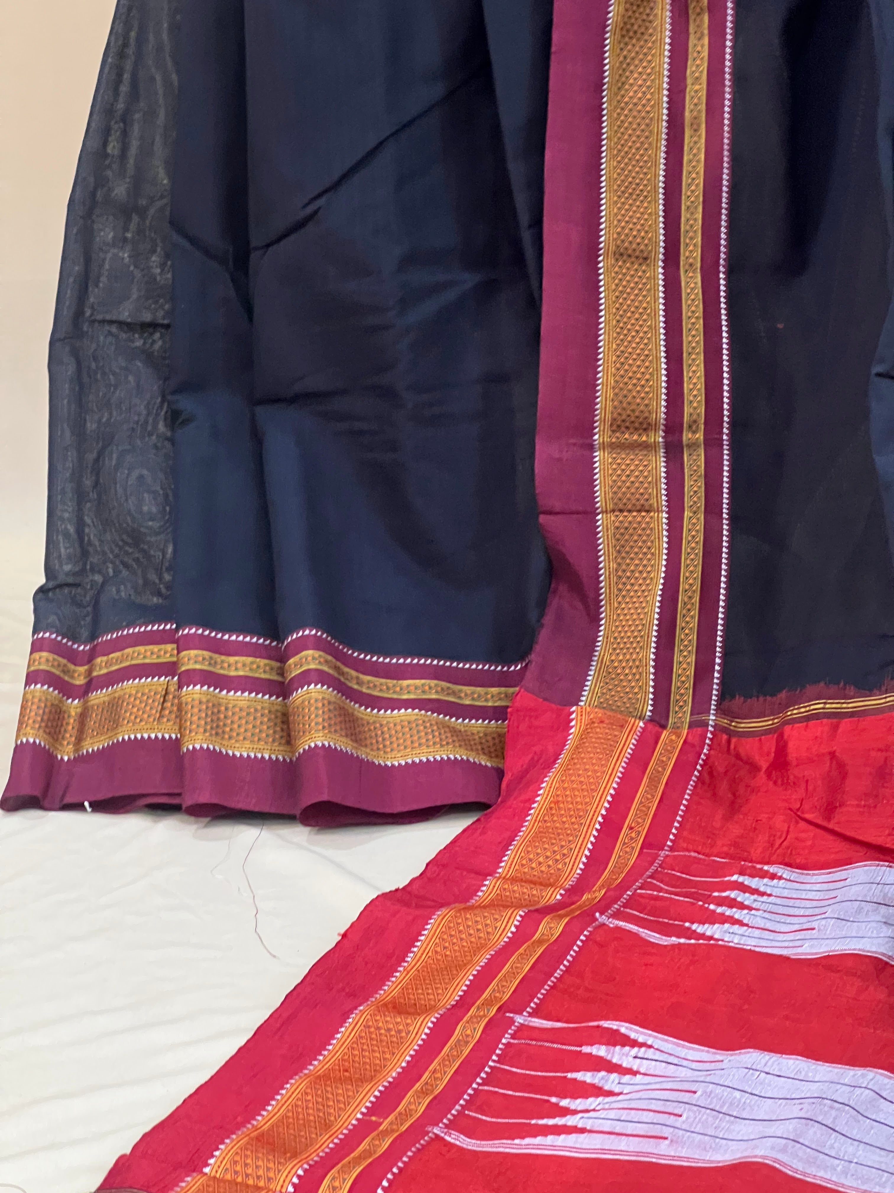 Black with Red & Gold Pallu Ilkal Cotton Silk Saree