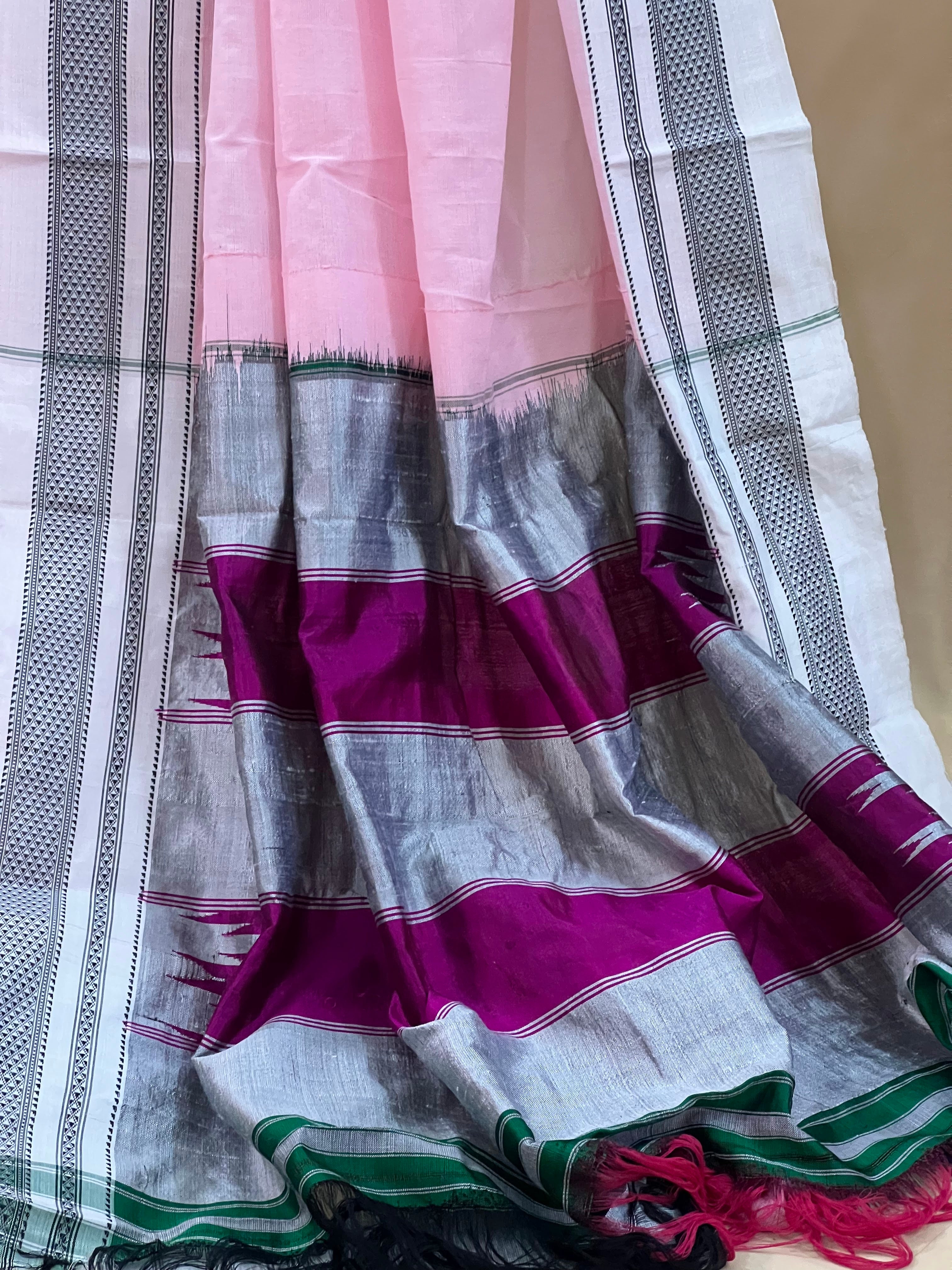 Blush Pink with Silver & Magenta Pallu Ilkal Cotton Silk Saree
