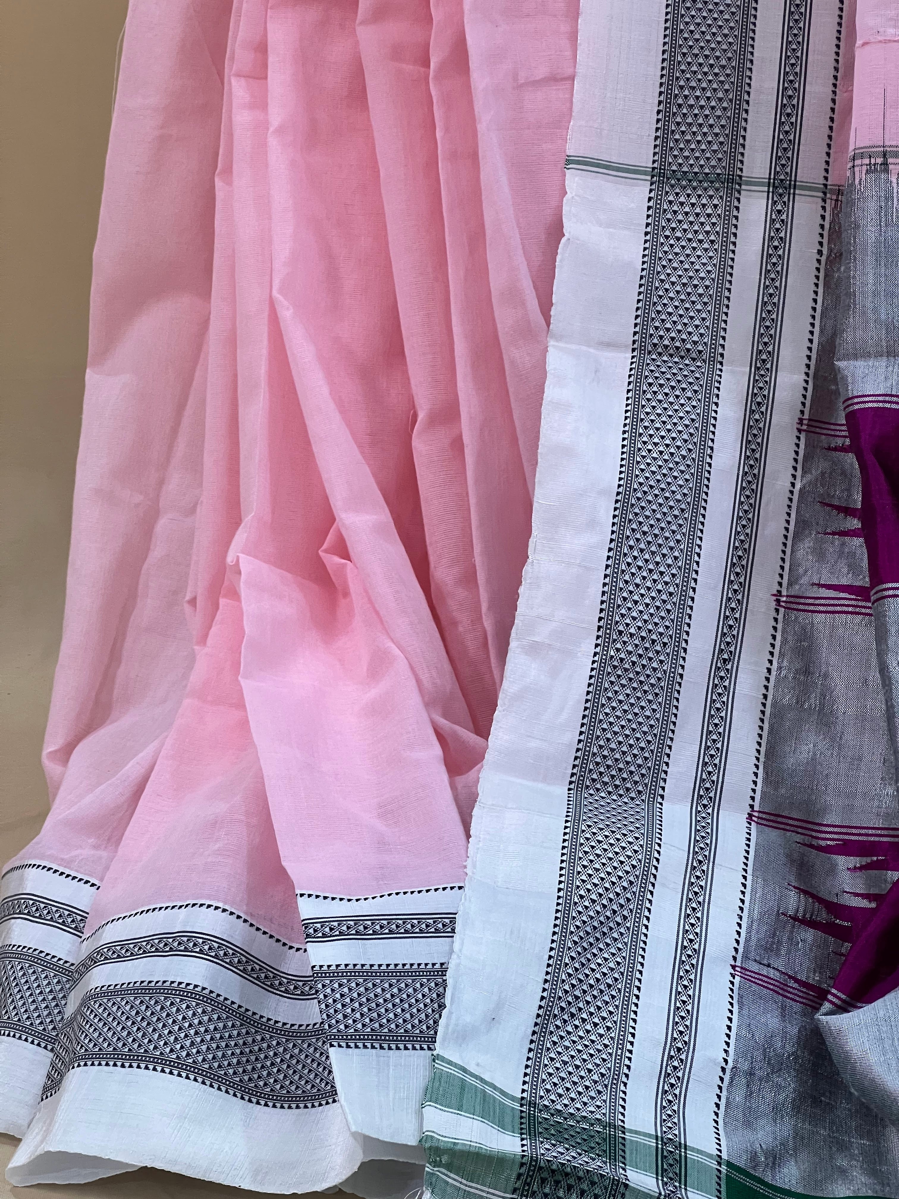 Blush Pink with Silver & Magenta Pallu Ilkal Cotton Silk Saree