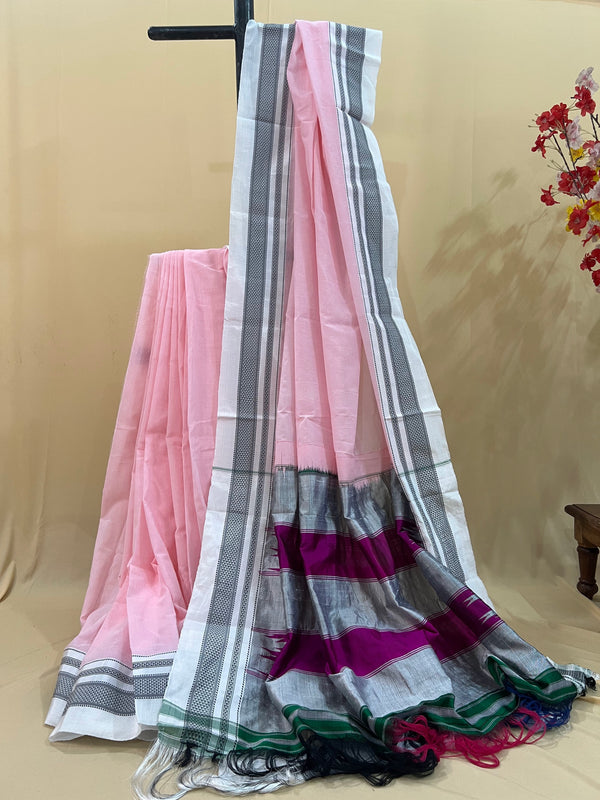 Blush Pink with Silver & Magenta Pallu Ilkal Cotton Silk Saree