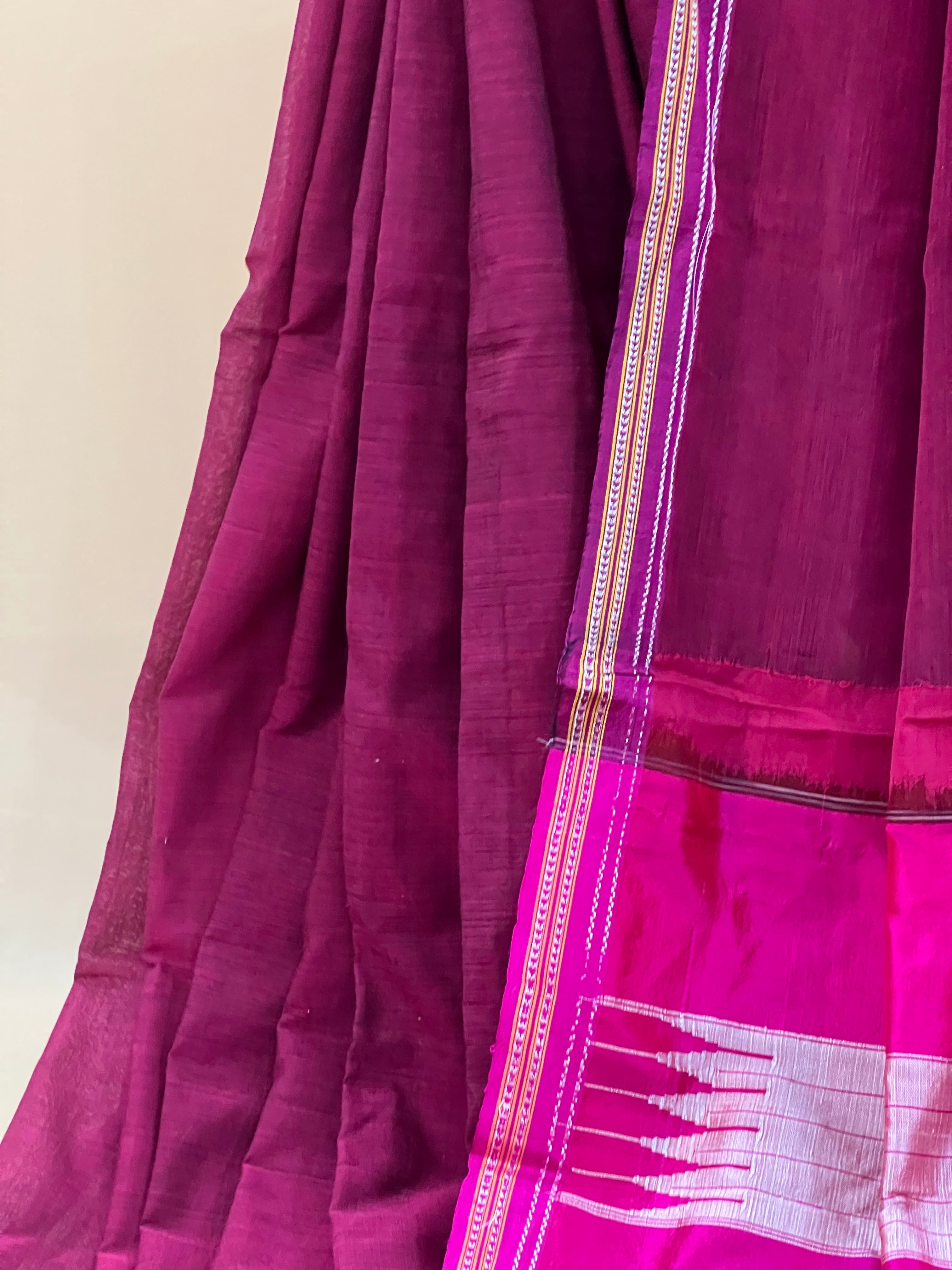 Deep Plum with Magenta Silk Pallu Ilkal Cotton Silk Saree